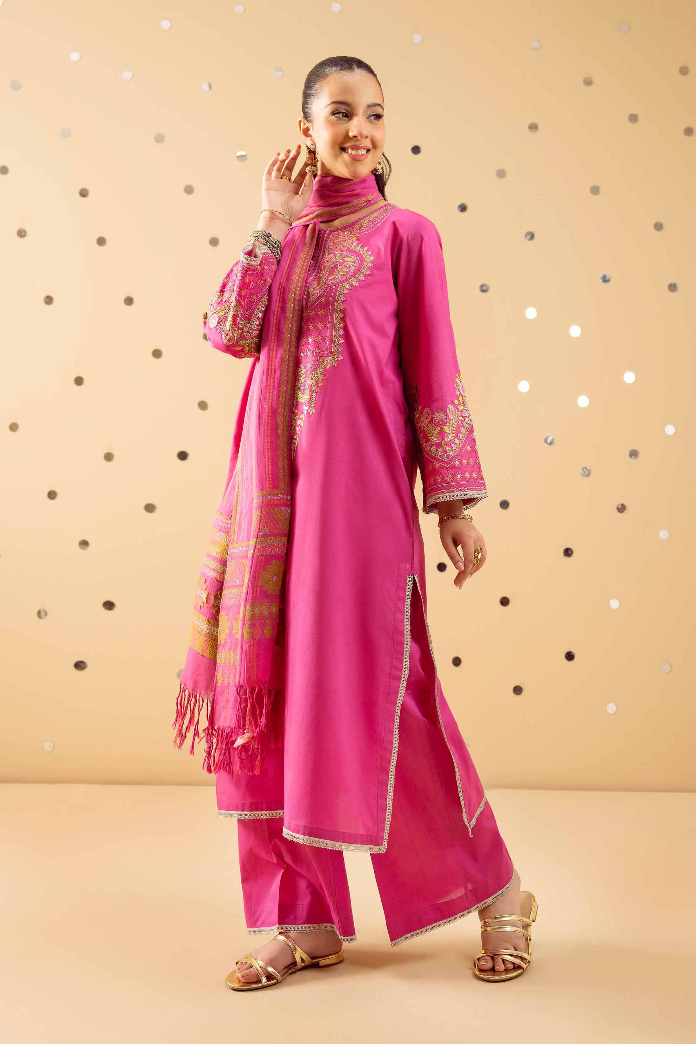3 Piece - Embroidered Suit - PE25-371 READY TO WEAR Pink Cambric 3PC Embroidered