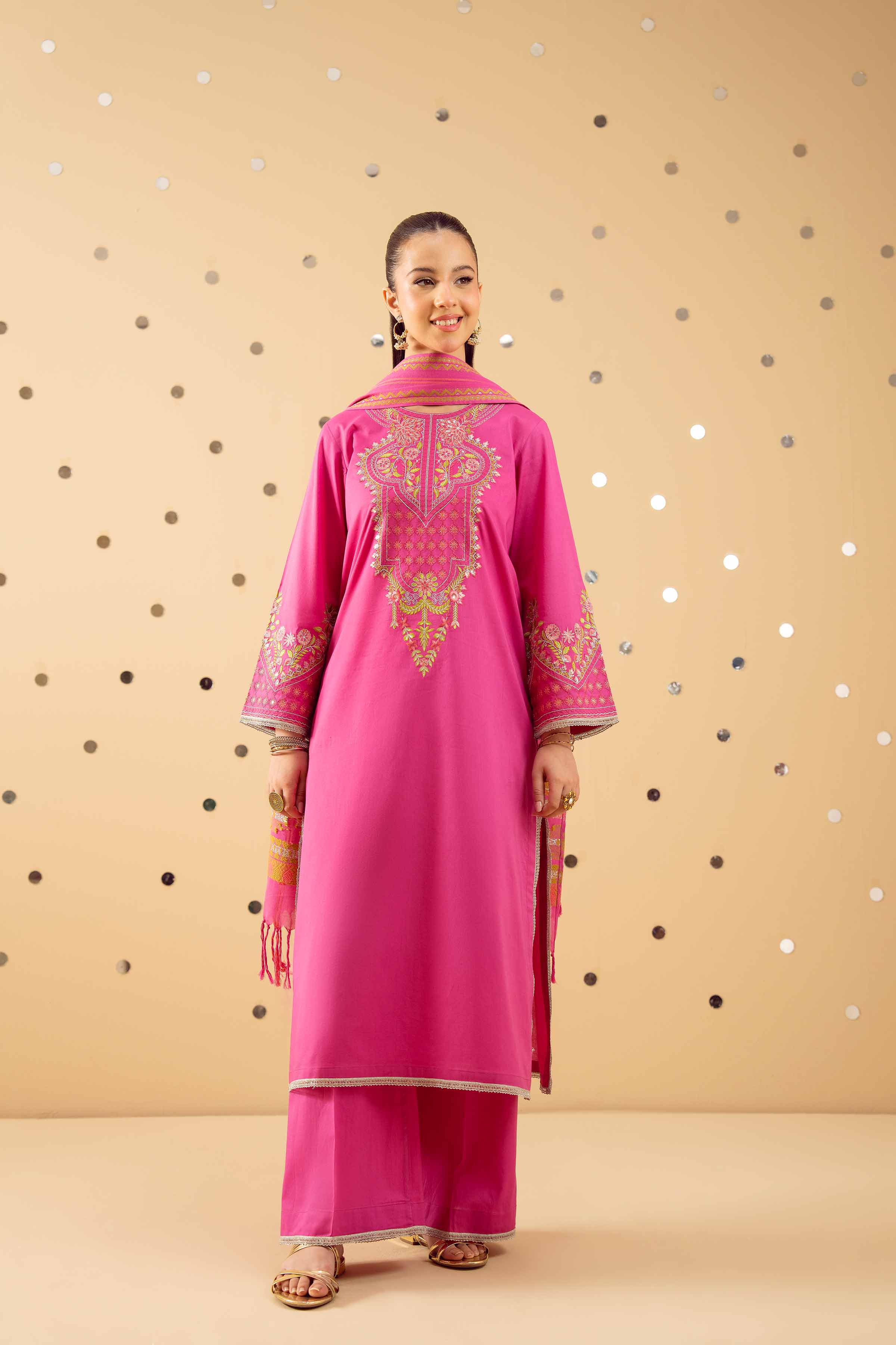 3 Piece - Embroidered Suit - PE25-371 READY TO WEAR Pink Cambric 3PC Embroidered