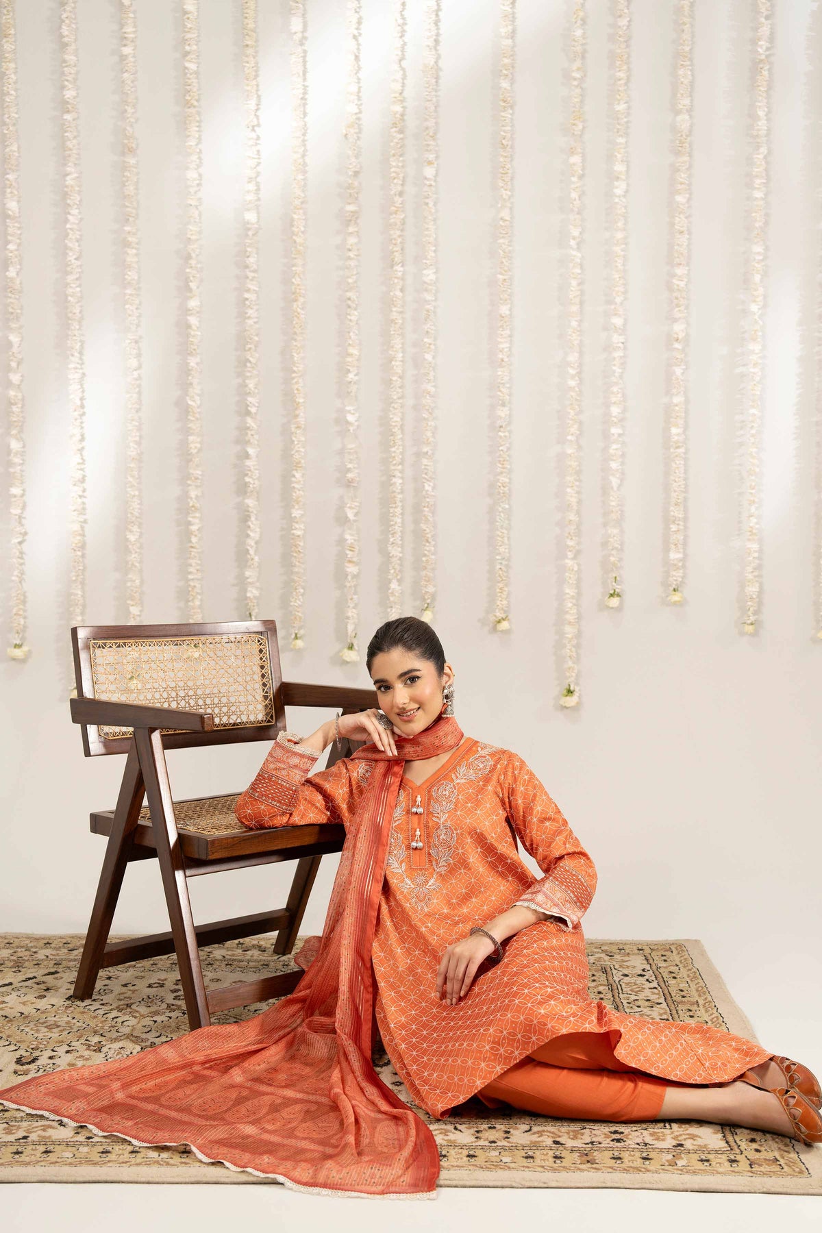 3 Piece - Printed Embroidered Suit - PE25-378 Orange Satin 3PC Embroidered Nishat Australia