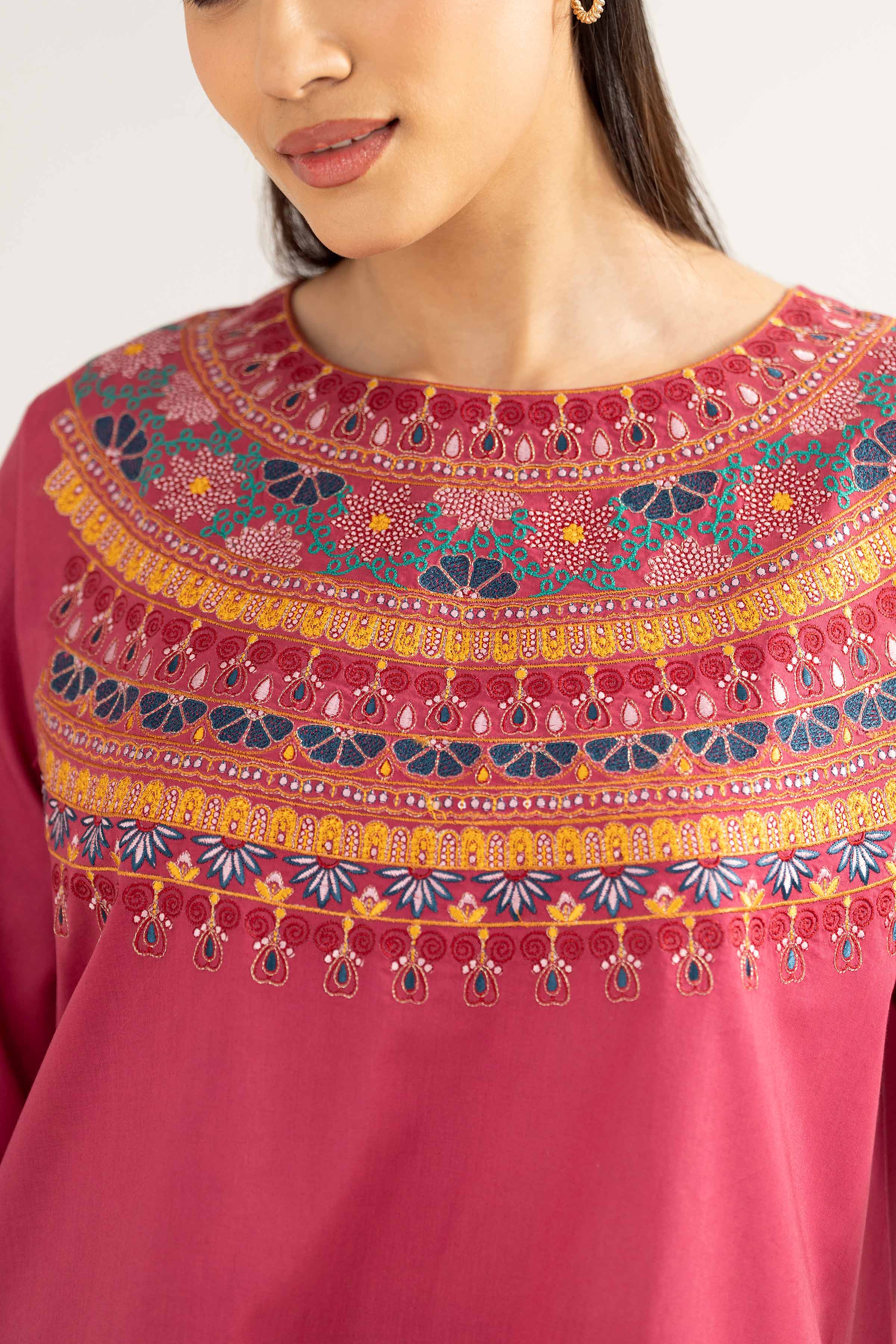 3 Piece - Embroidered Suit - PE25-470 READY TO WEAR Pink Cambric 3PC Embroidered