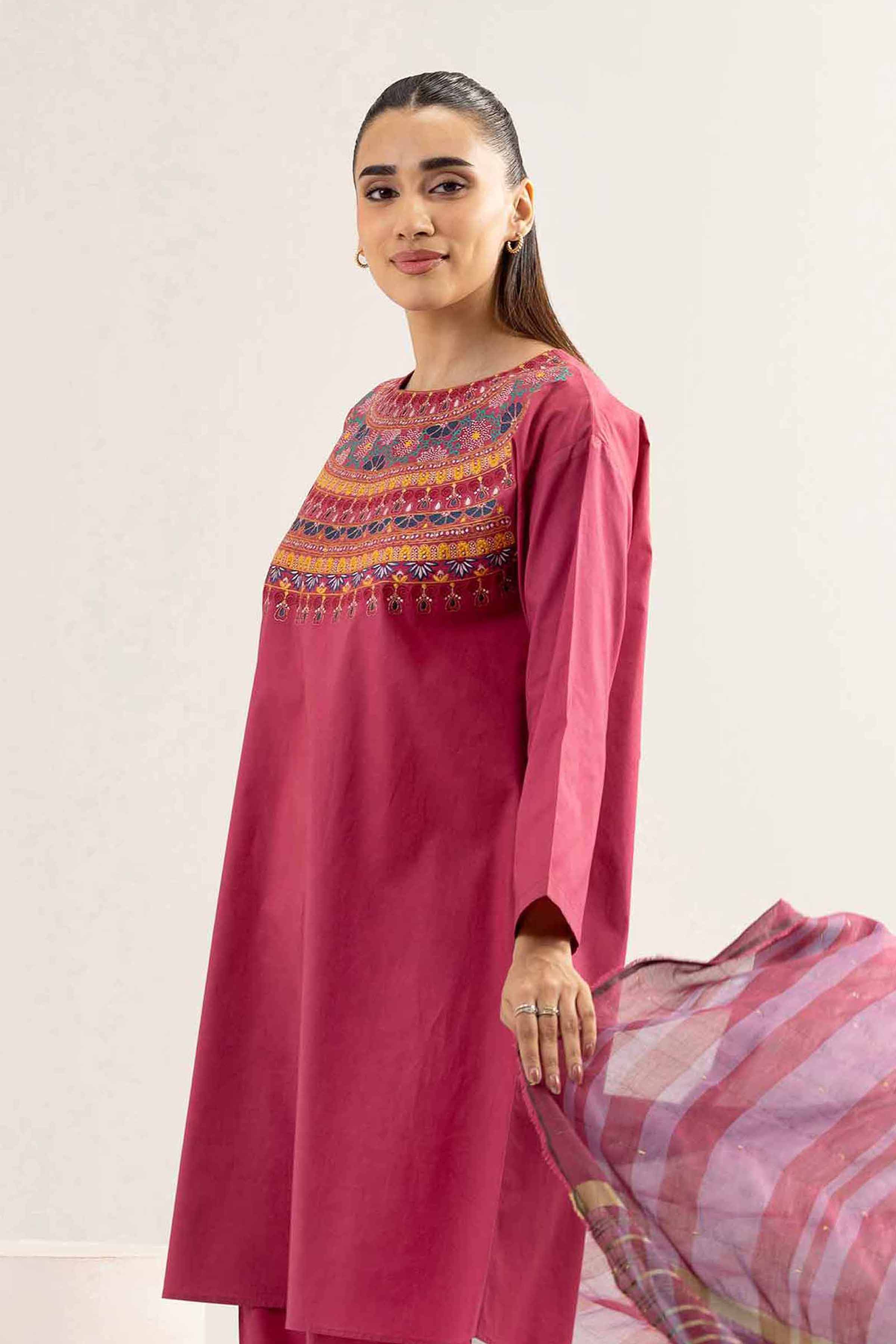 3 Piece - Embroidered Suit - PE25-470 READY TO WEAR Pink Cambric 3PC Embroidered