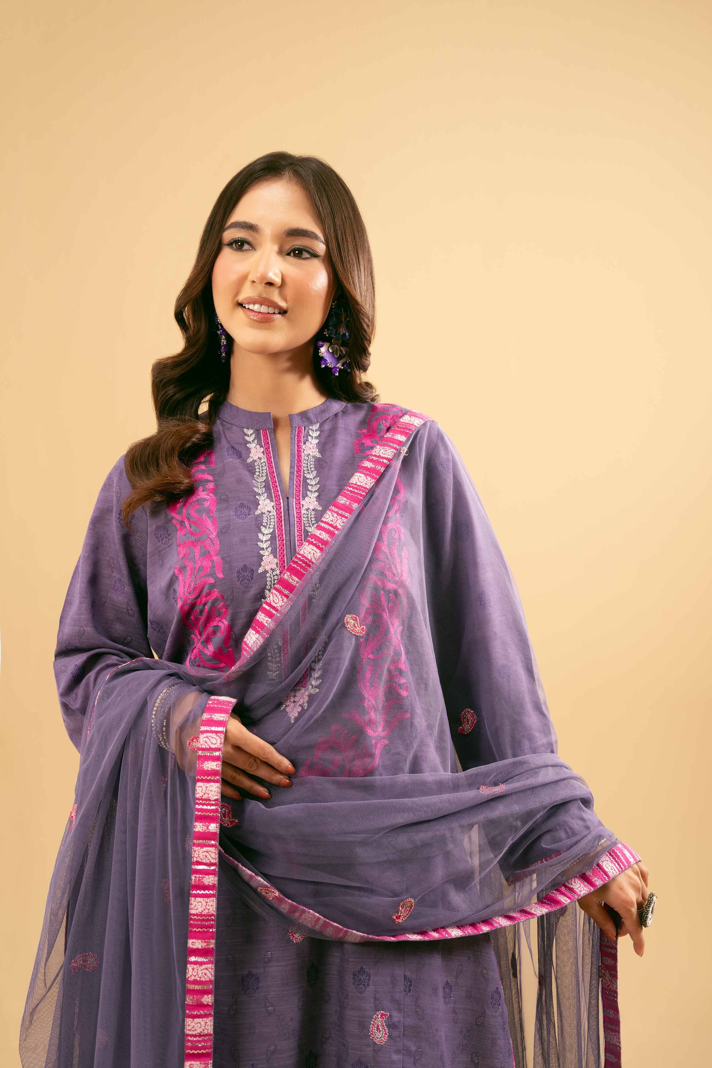 2 Piece - Embroidered Suit - PE25-471 READY TO WEAR Purple Jacquard 2PC Embroidered
