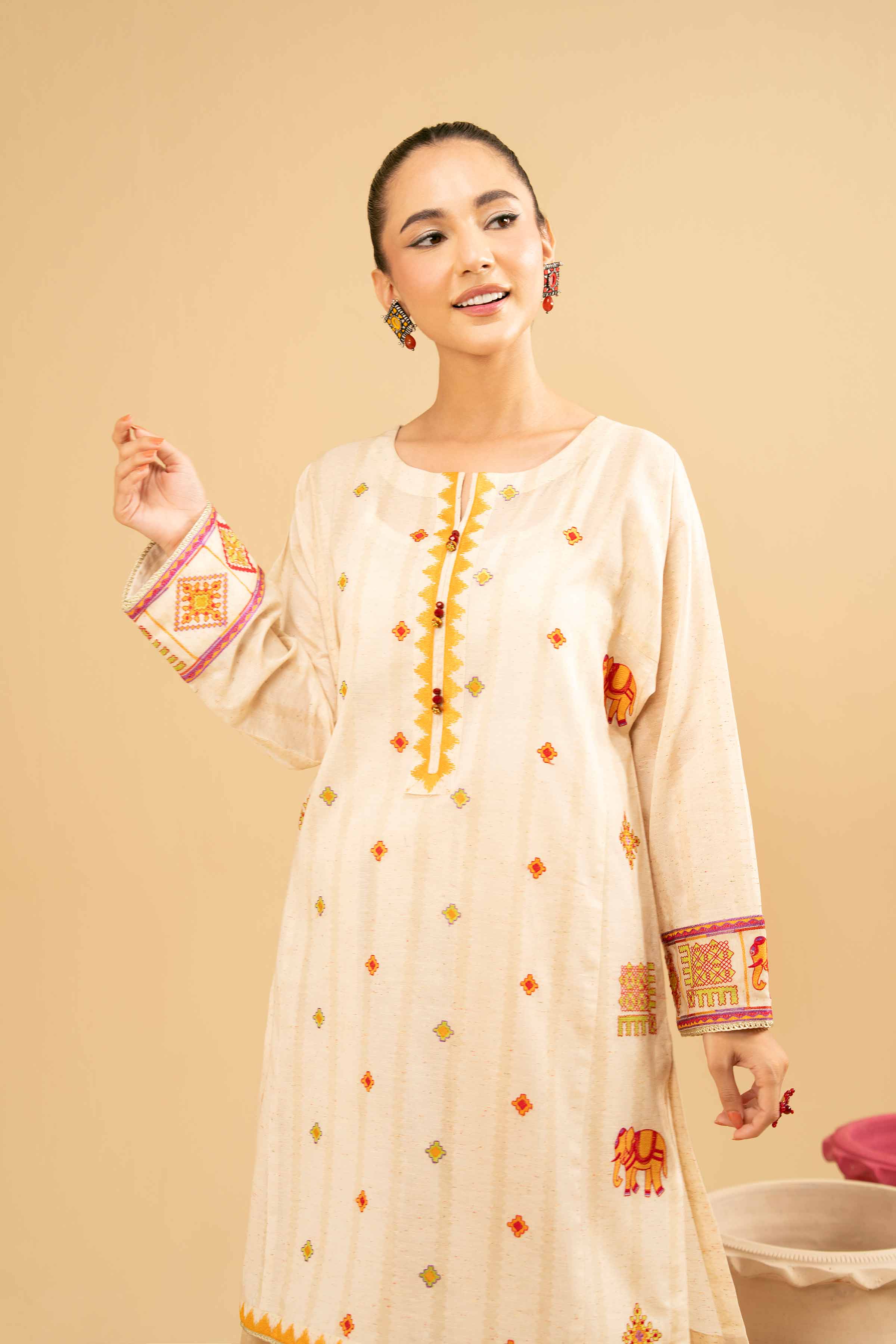 2 Piece - Printed Embroidered Suit - PE25-472 READY TO WEAR White Yarn Dyed 2PC Embroidered
