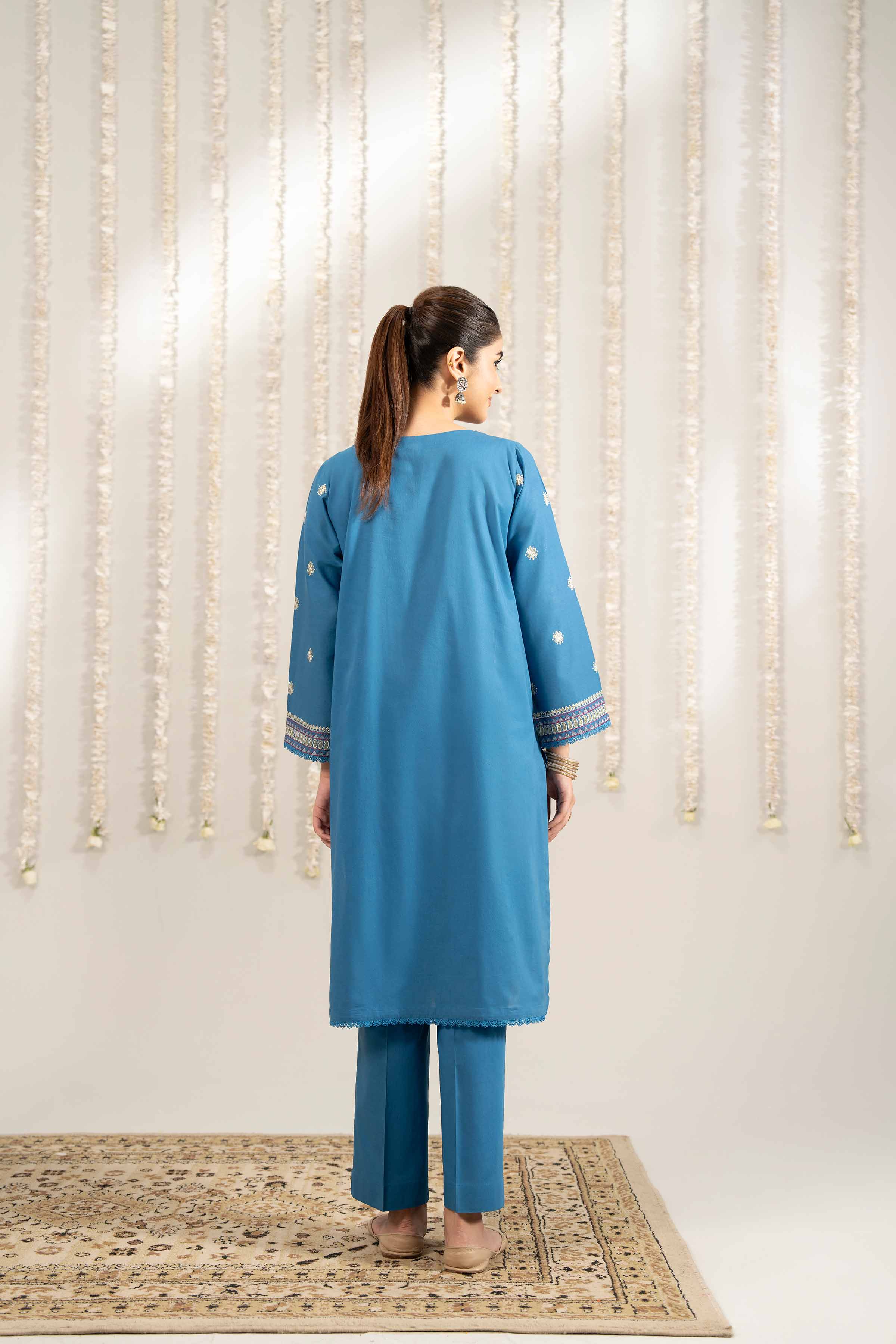 3 Piece - Embroidered Suit - PE25-481 READY TO WEAR Blue Cambric 3PC Embroidered