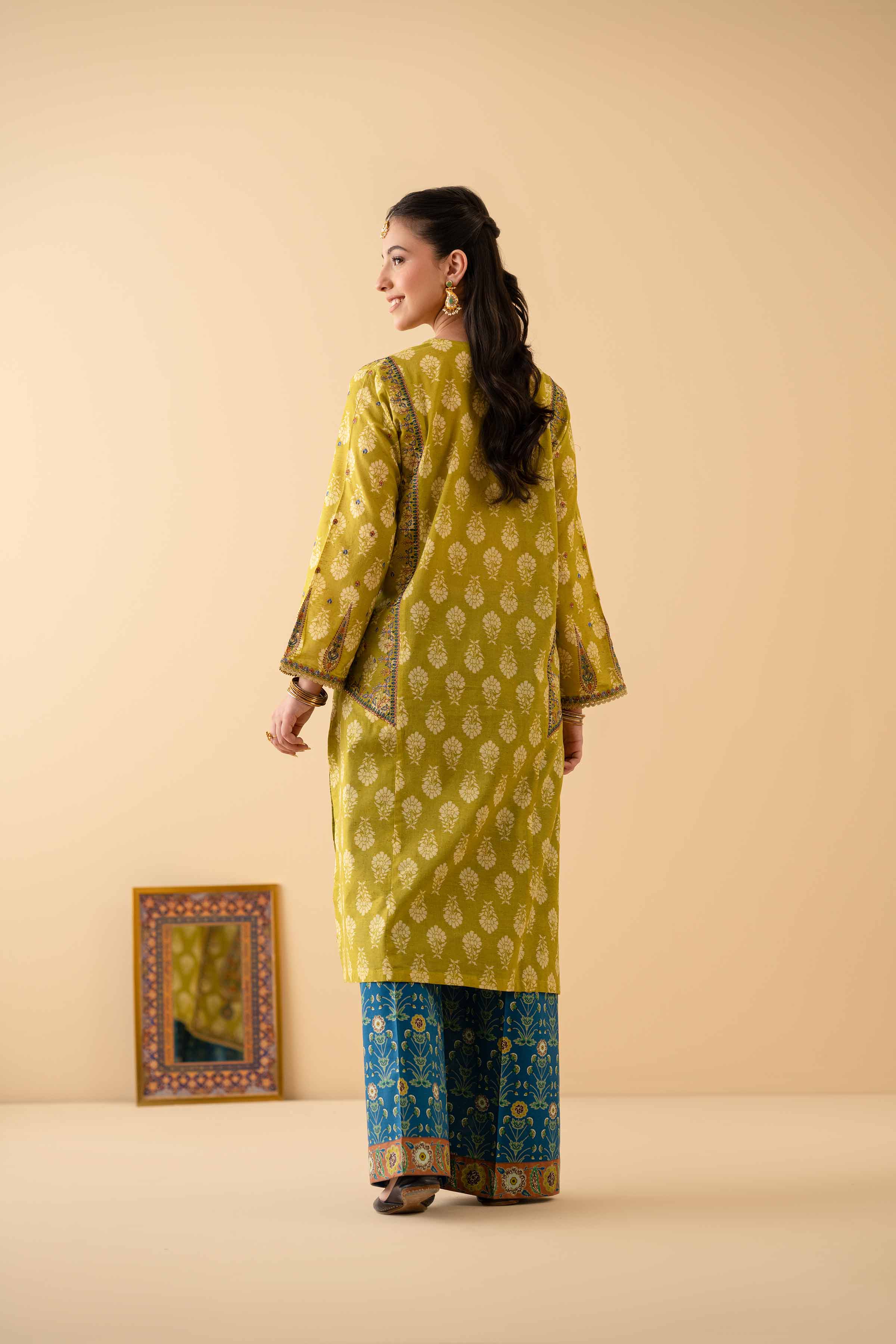 2 Piece - Printed Embroidered Suit - PE25-491 READY TO WEAR Green Jacquard 2PC Embroidered