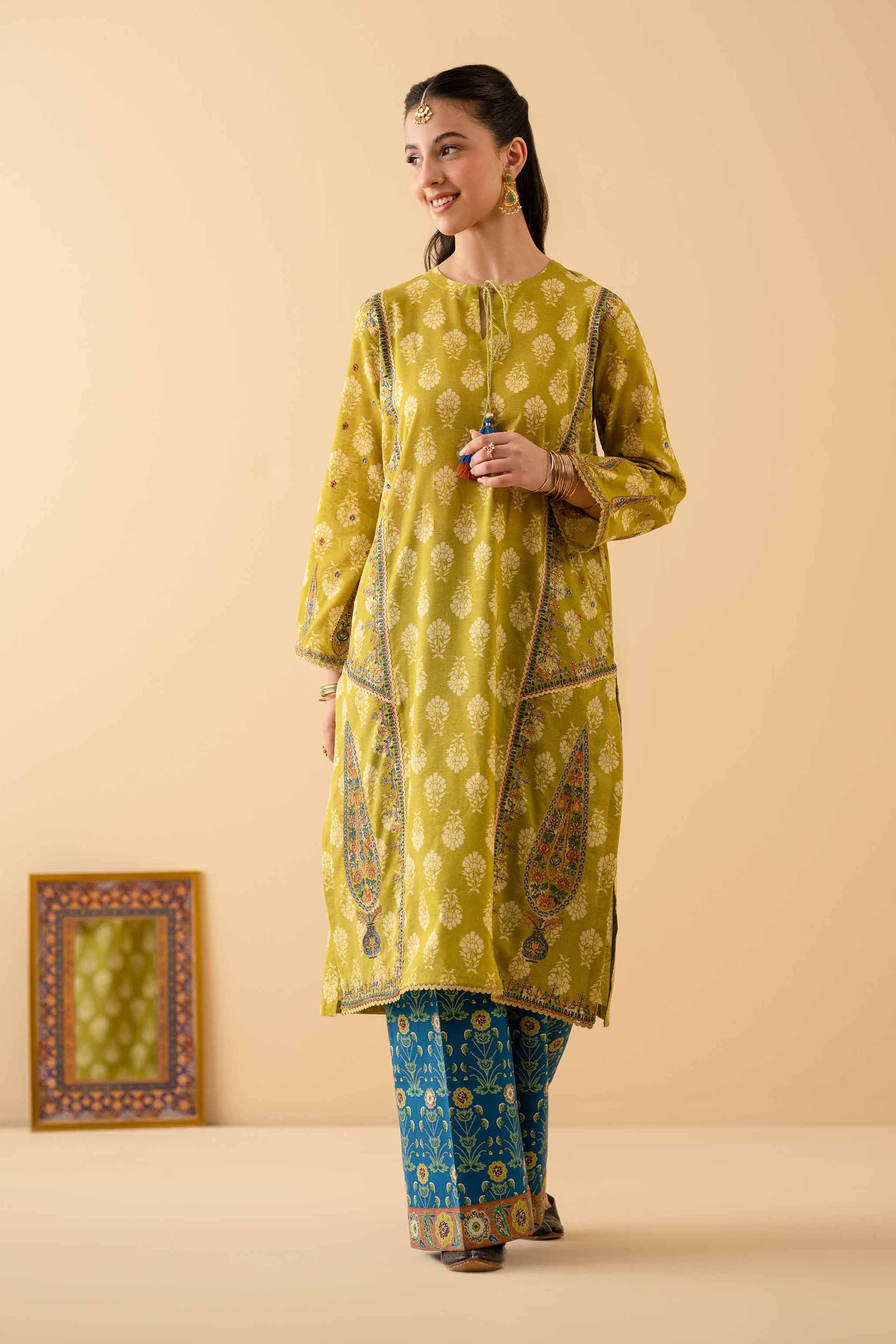 2 Piece - Printed Embroidered Suit - PE25-491 READY TO WEAR Green Jacquard 2PC Embroidered