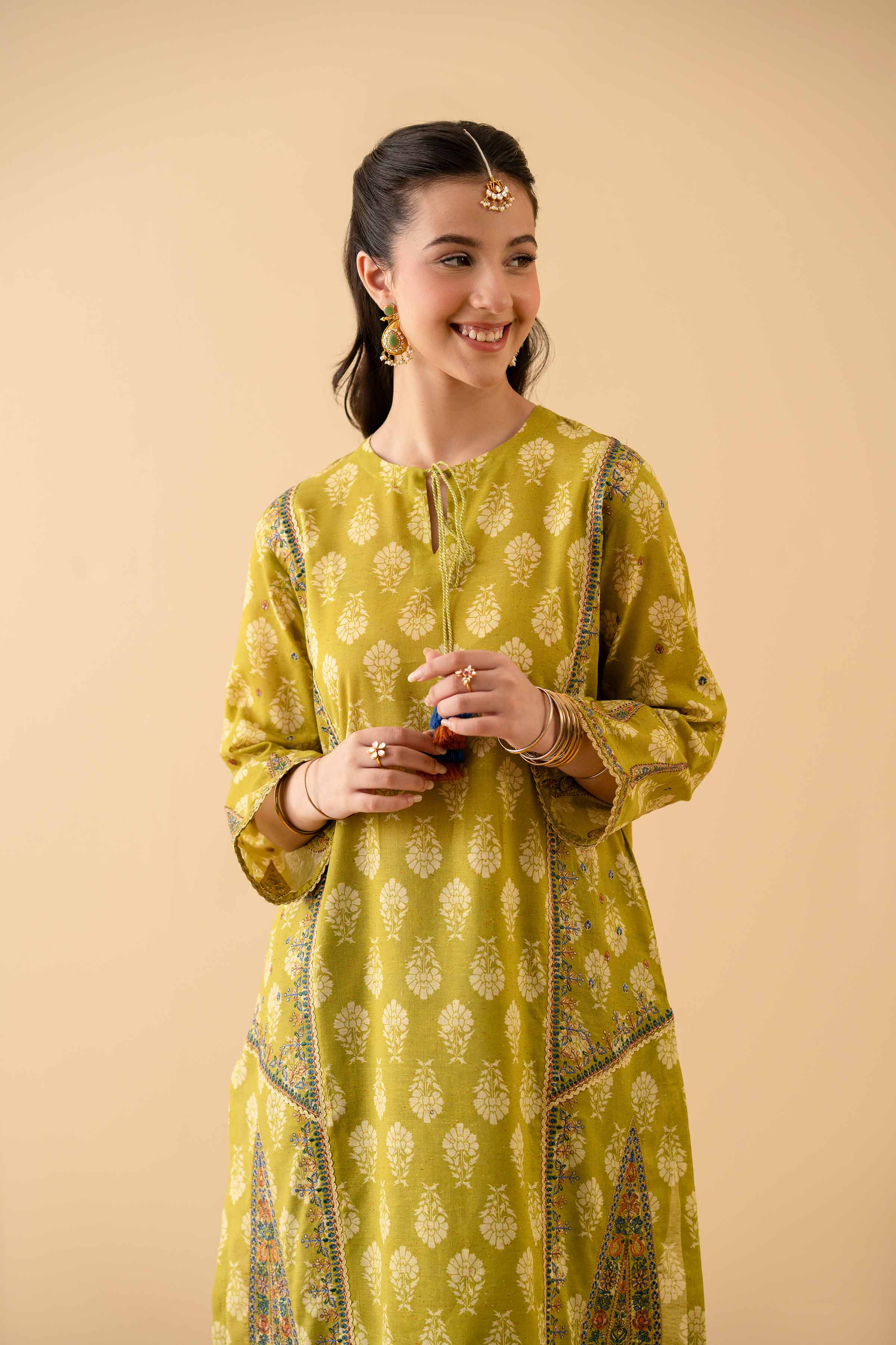 2 Piece - Printed Embroidered Suit - PE25-491 READY TO WEAR Green Jacquard 2PC Embroidered