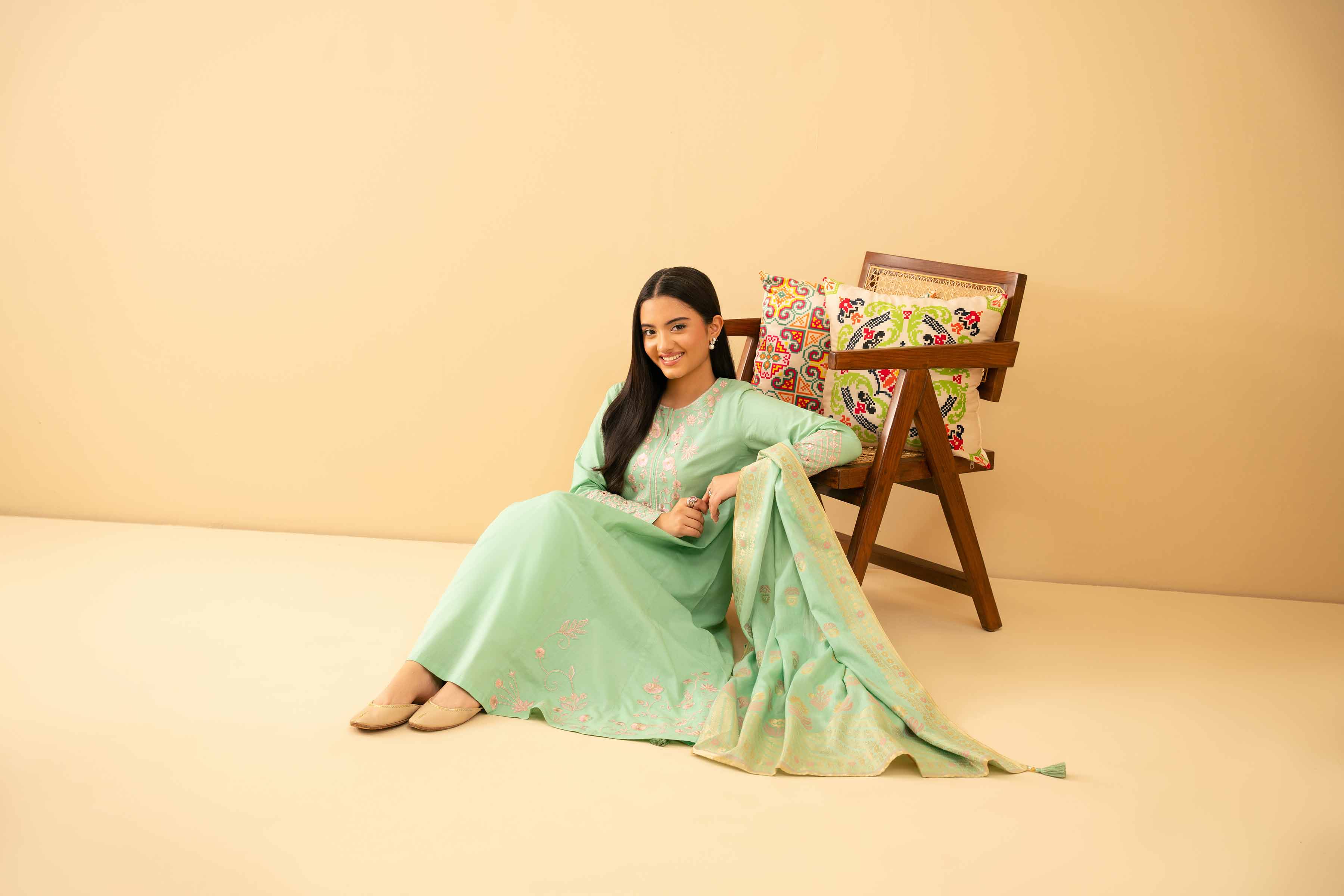 3 Piece - Embroidered Suit - PE25-500 READY TO WEAR Green Cambric 3PC Embroidered