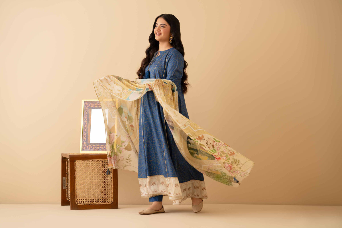3 Piece - Printed Suit - PE25-512 Blue Lawn 3PC Printed Nishat Australia