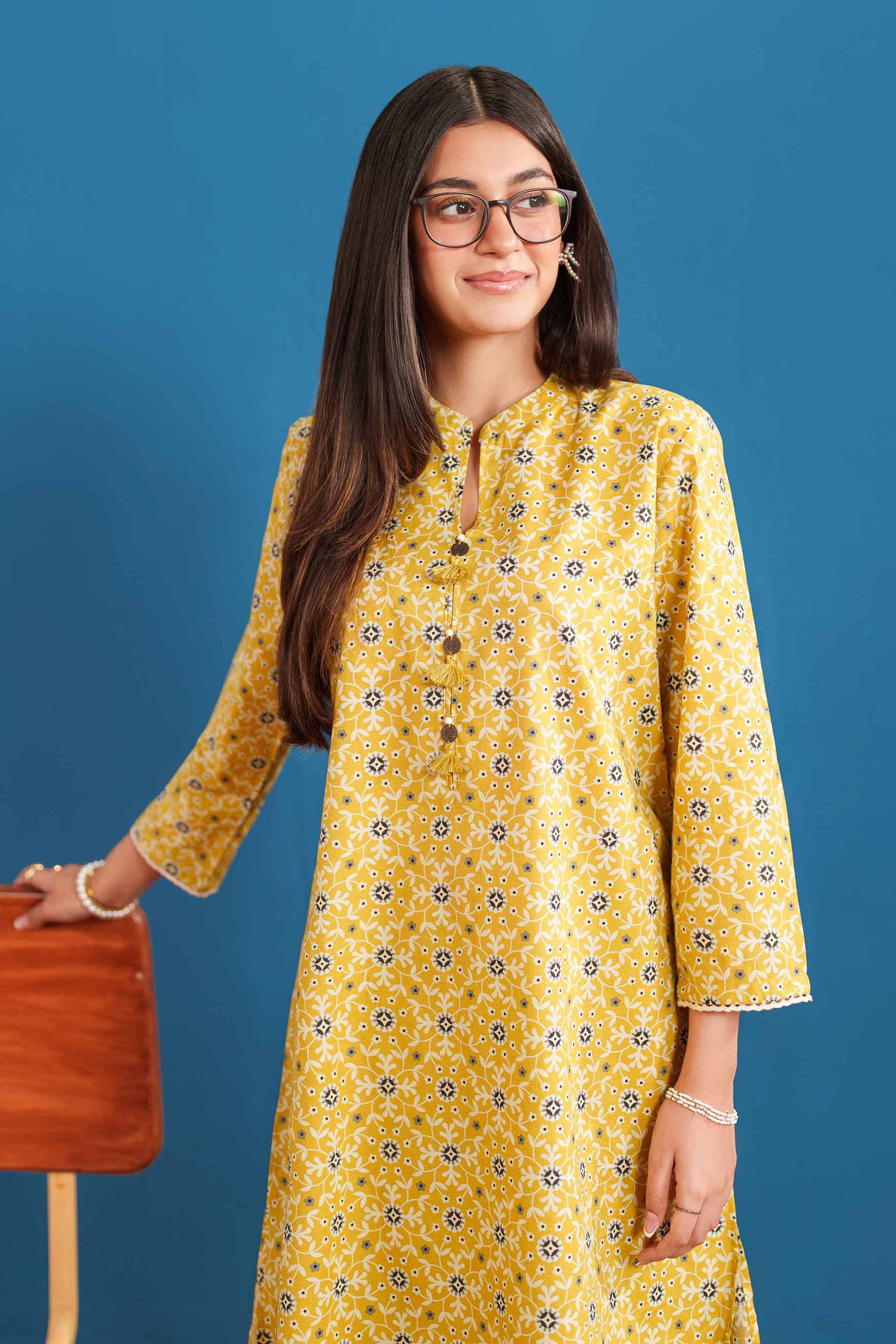 2 Piece - Printed Suit - PE25-522 READY TO WEAR Yellow Cambric 2PC Printed
