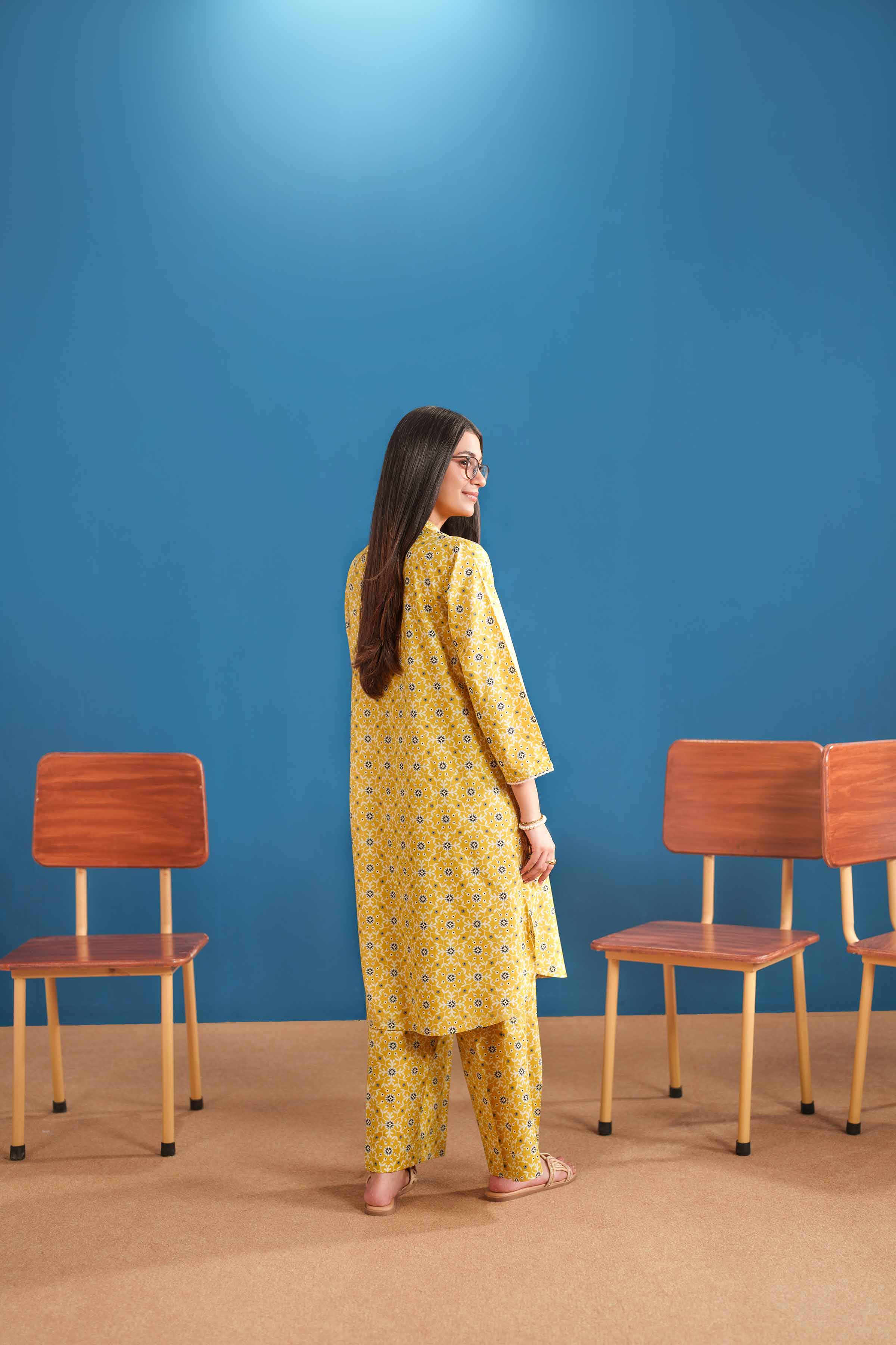 2 Piece - Printed Suit - PE25-522 READY TO WEAR Yellow Cambric 2PC Printed