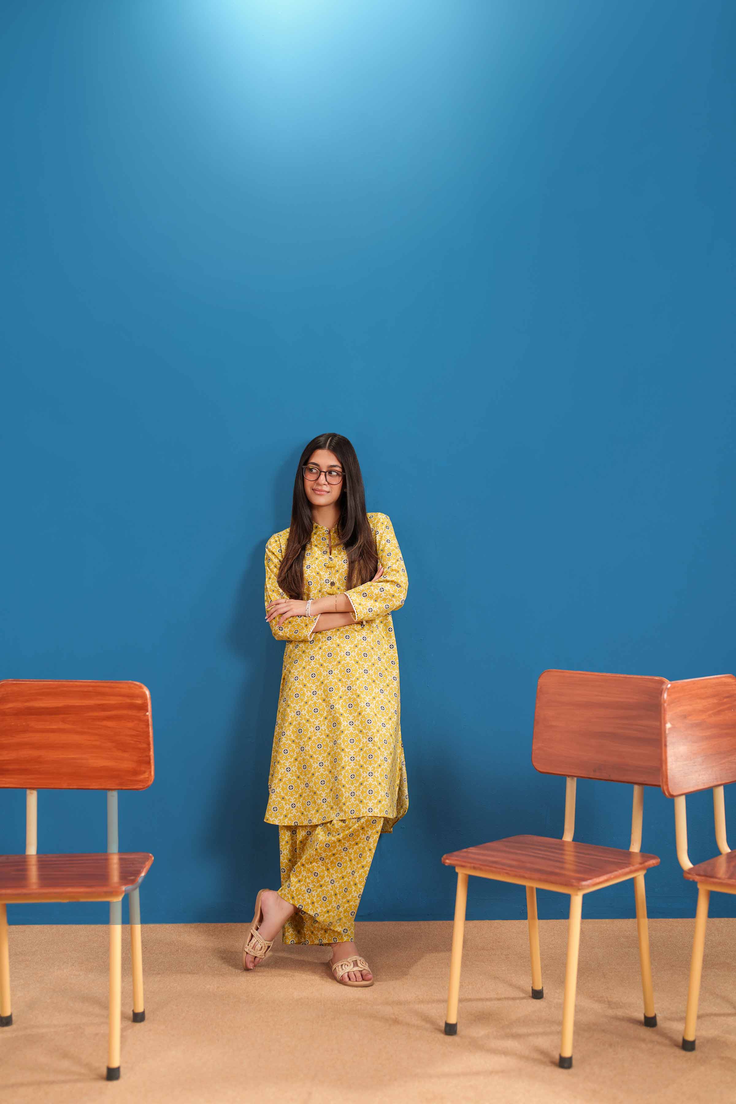 2 Piece - Printed Suit - PE25-522 READY TO WEAR Yellow Cambric 2PC Printed