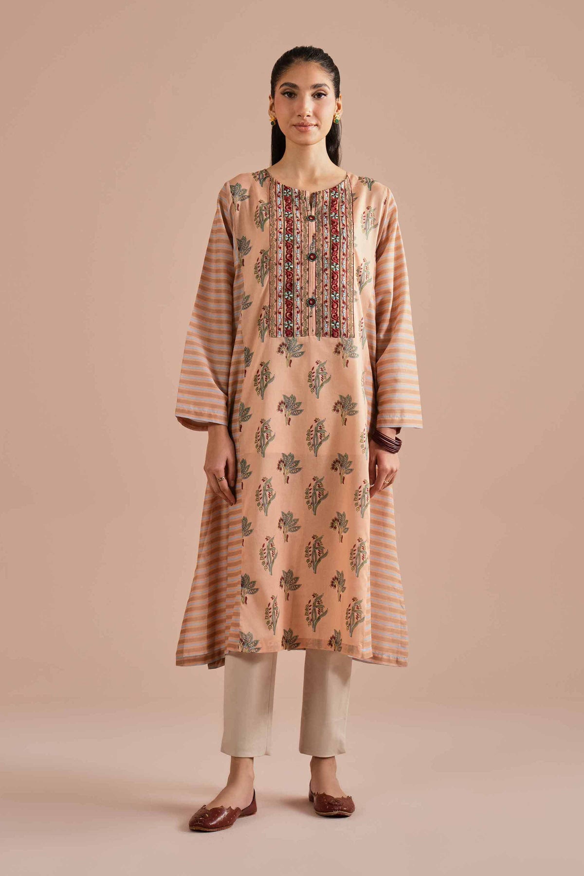 Printed Embroidered Shirt - PE26-01 Orange Lawn 1PC Embroidered Nishat Australia
