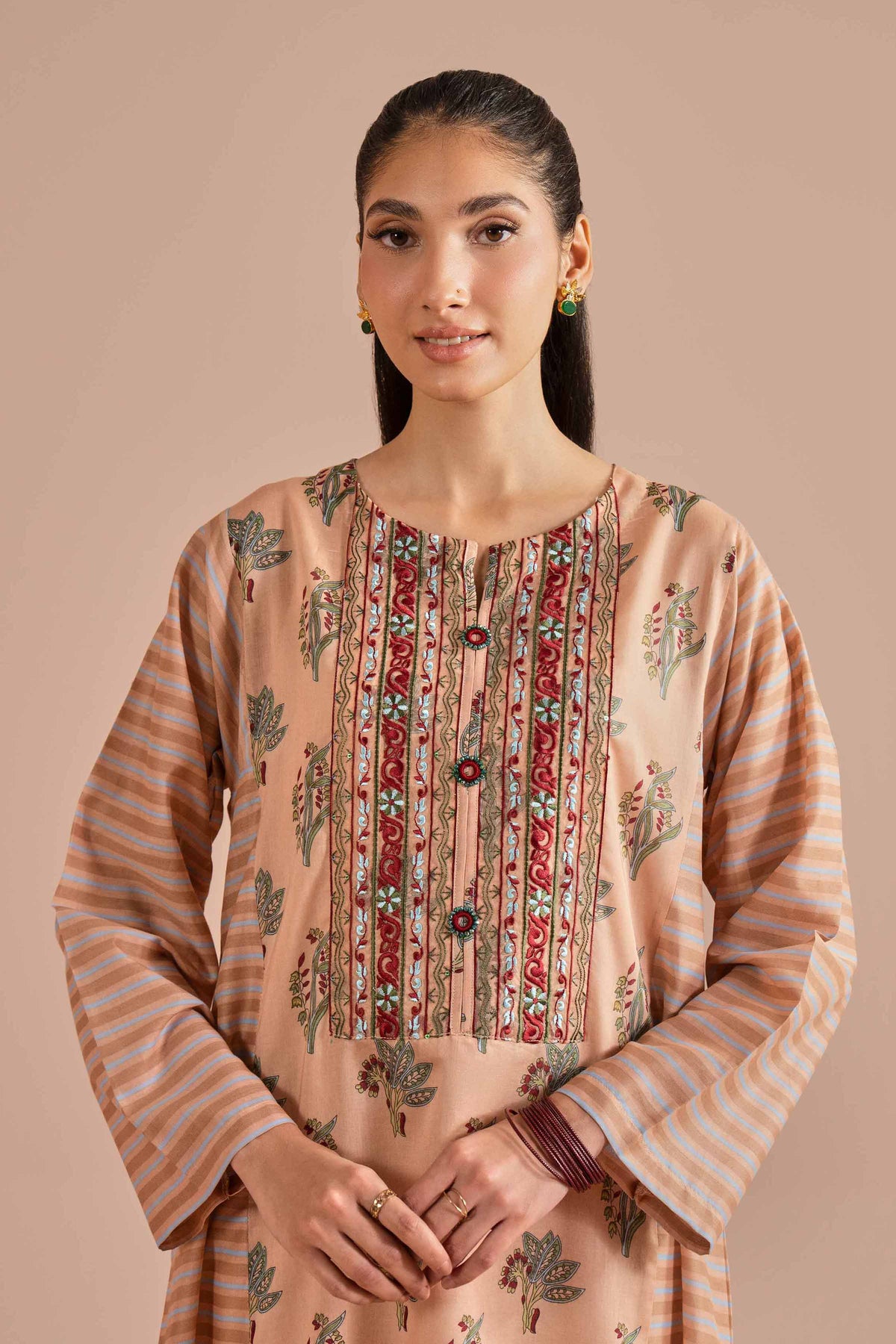 Printed Embroidered Shirt - PE26-01 Orange Lawn 1PC Embroidered Nishat Australia