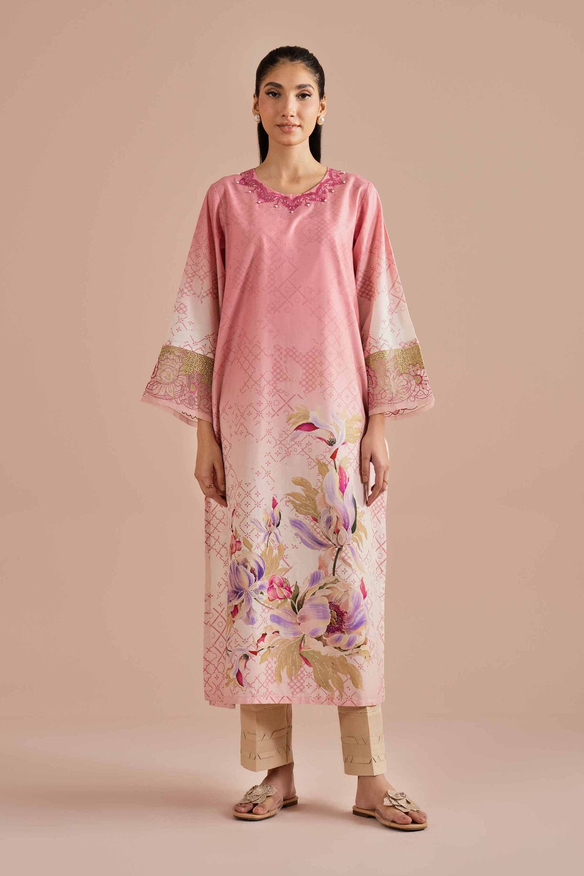 Printed Embroidered Shirt - PE26-03 Pink Lawn 1PC Embroidered Nishat Australia