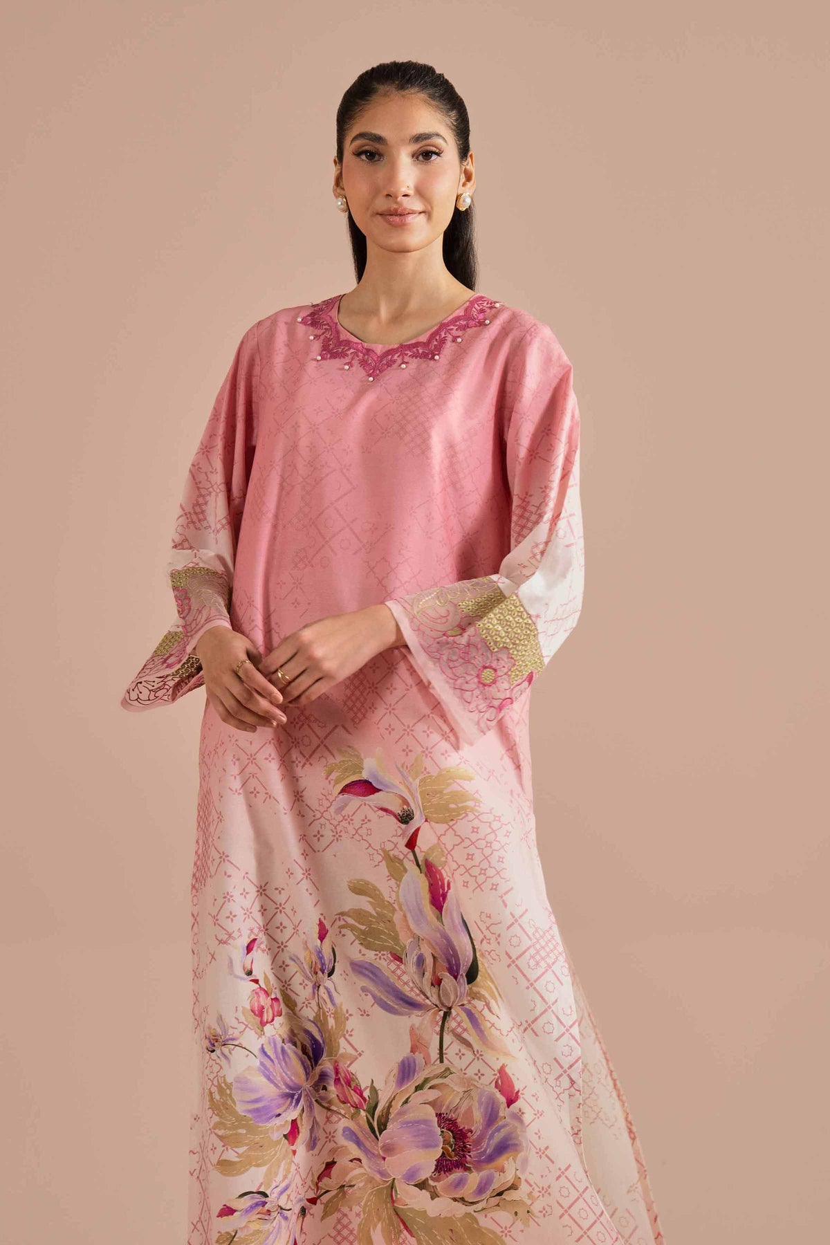 Printed Embroidered Shirt - PE26-03 Pink Lawn 1PC Embroidered Nishat Australia