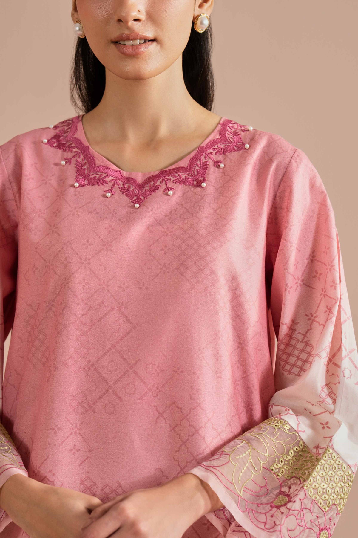 Printed Embroidered Shirt - PE26-03 Pink Lawn 1PC Embroidered Nishat Australia