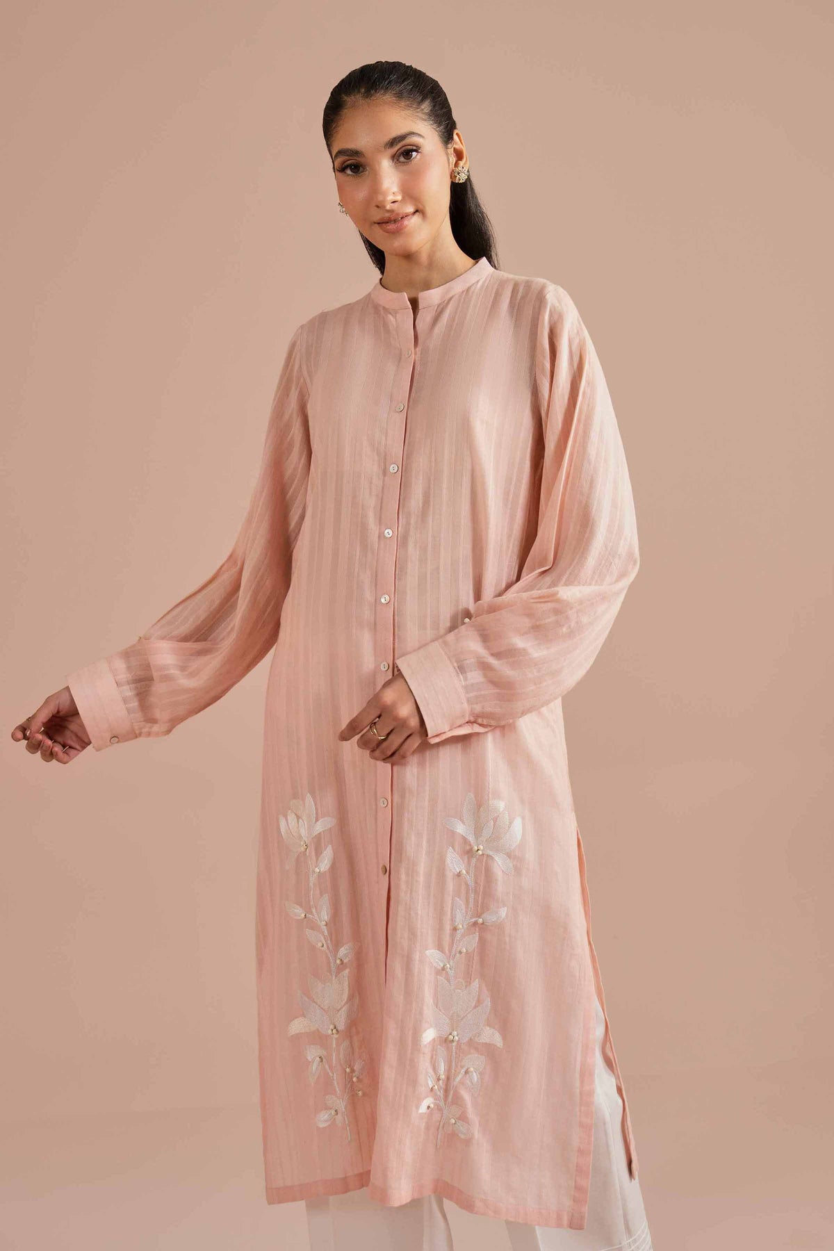 Embroidered Shirt - PE26-08 Orange Dobby 1PC Embroidered Nishat Australia