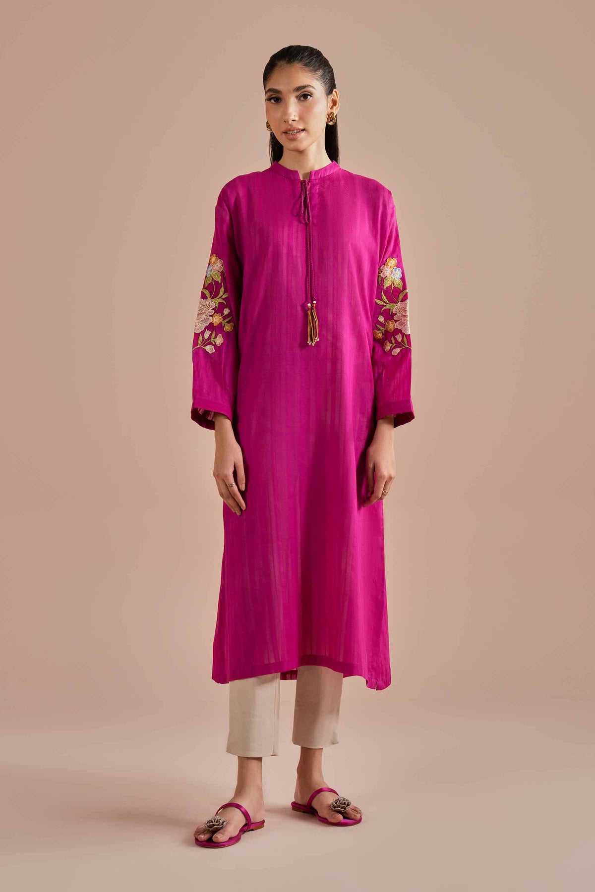 Embroidered Shirt - PE26-09 Pink Dobby 1PC Embroidered Nishat Australia