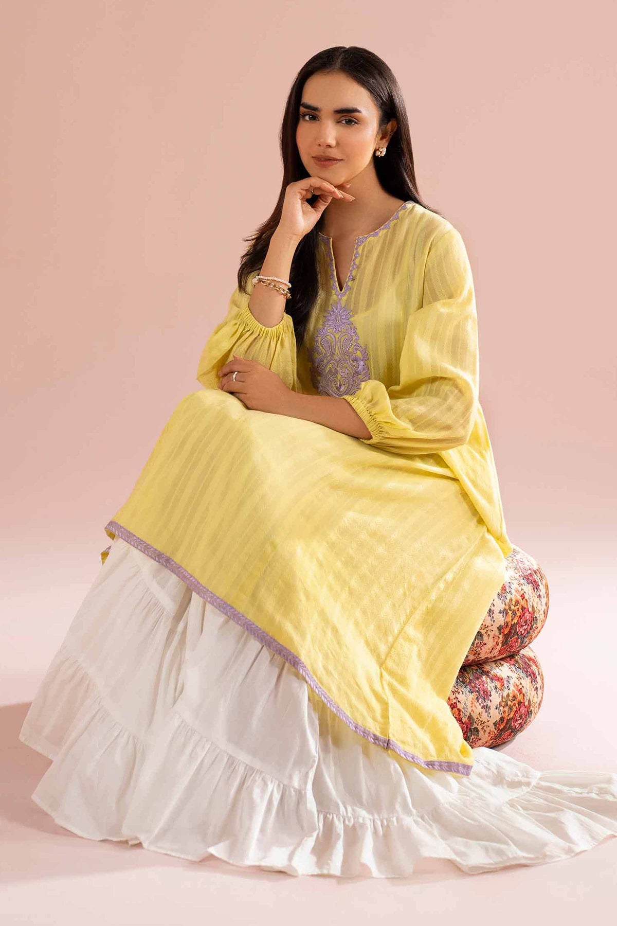 Embroidered Dress - PE26-10 Yellow Dobby 1PC Embroidered Nishat Australia