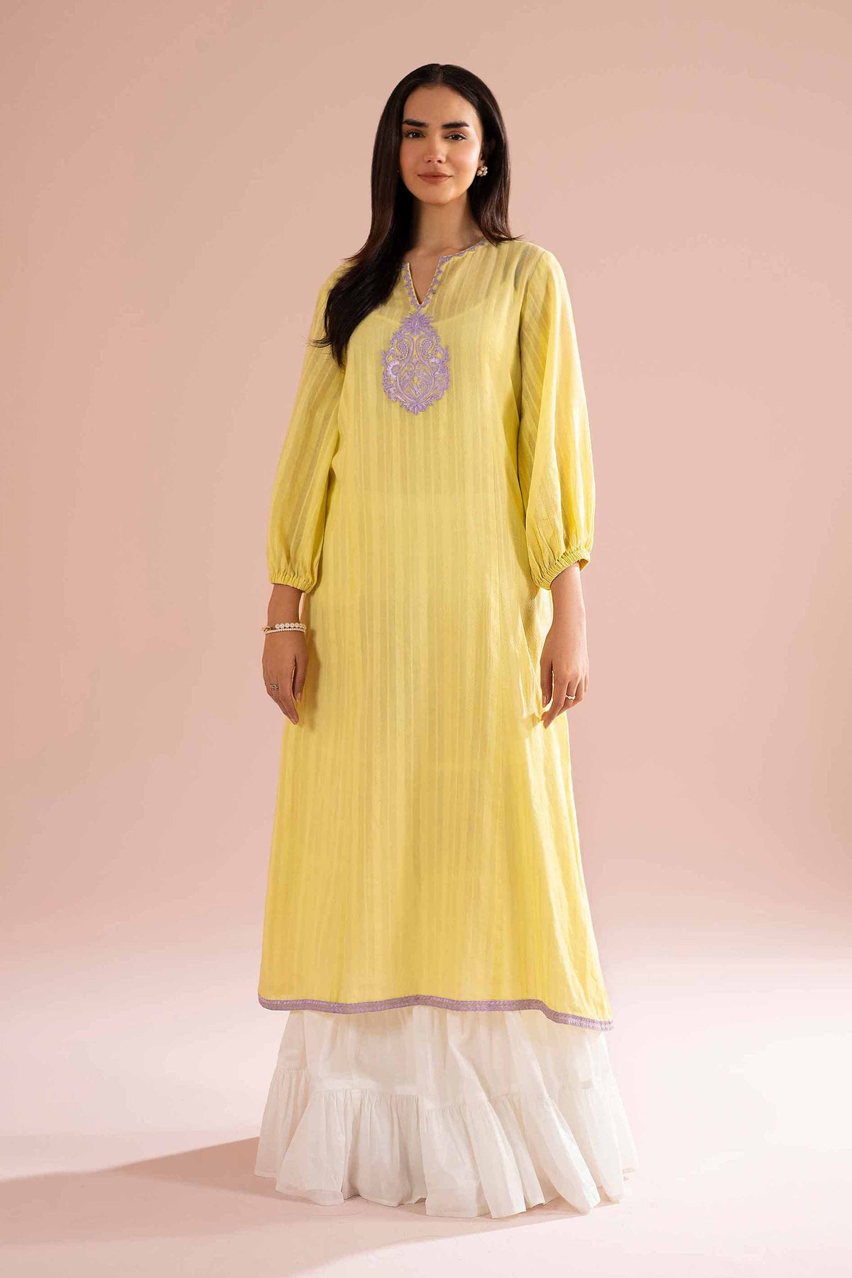 Embroidered Dress - PE26-10 Yellow Dobby 1PC Embroidered Nishat Australia
