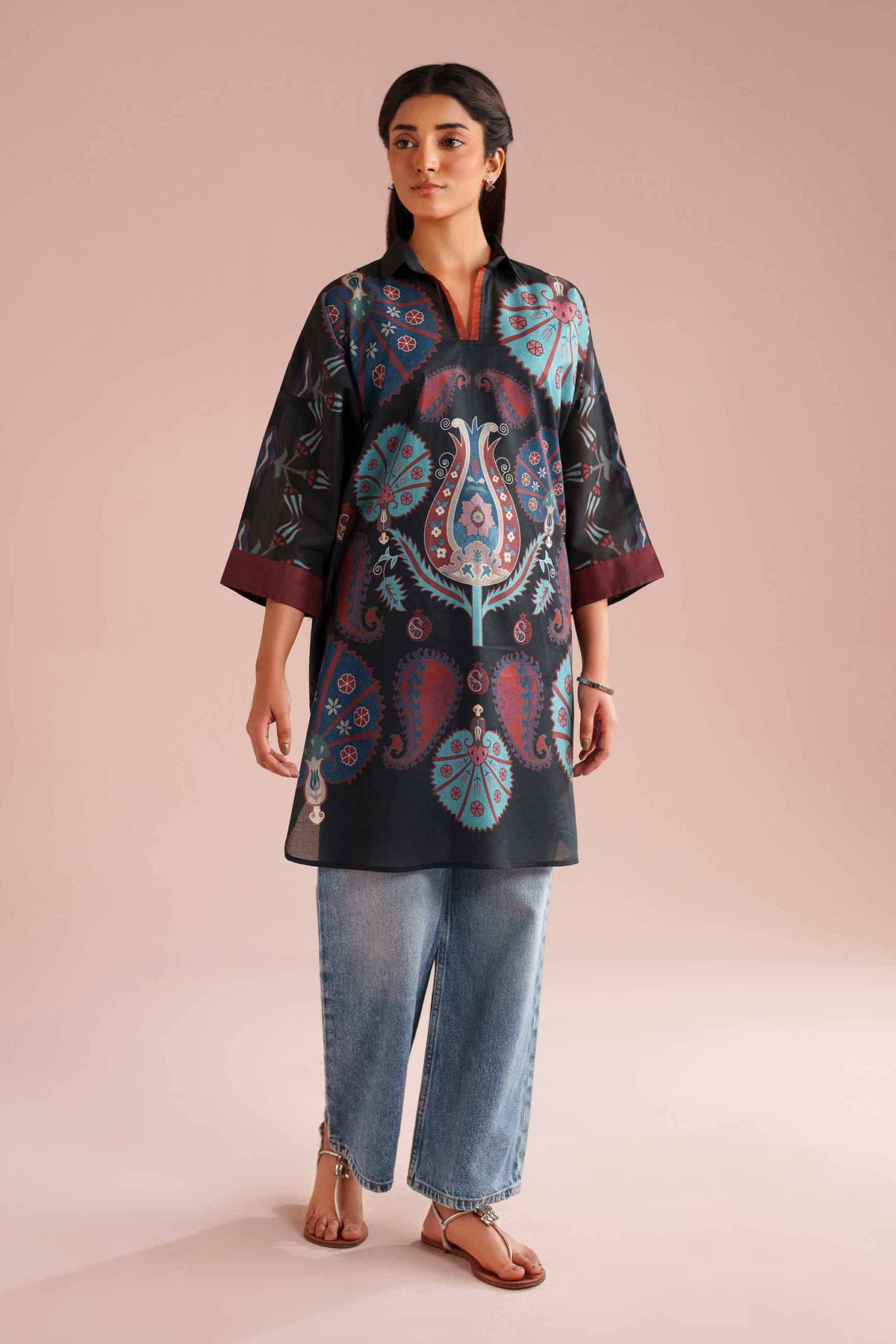 Printed Kimono - PE26-105 Black Lawn 1PC Printed Nishat Australia
