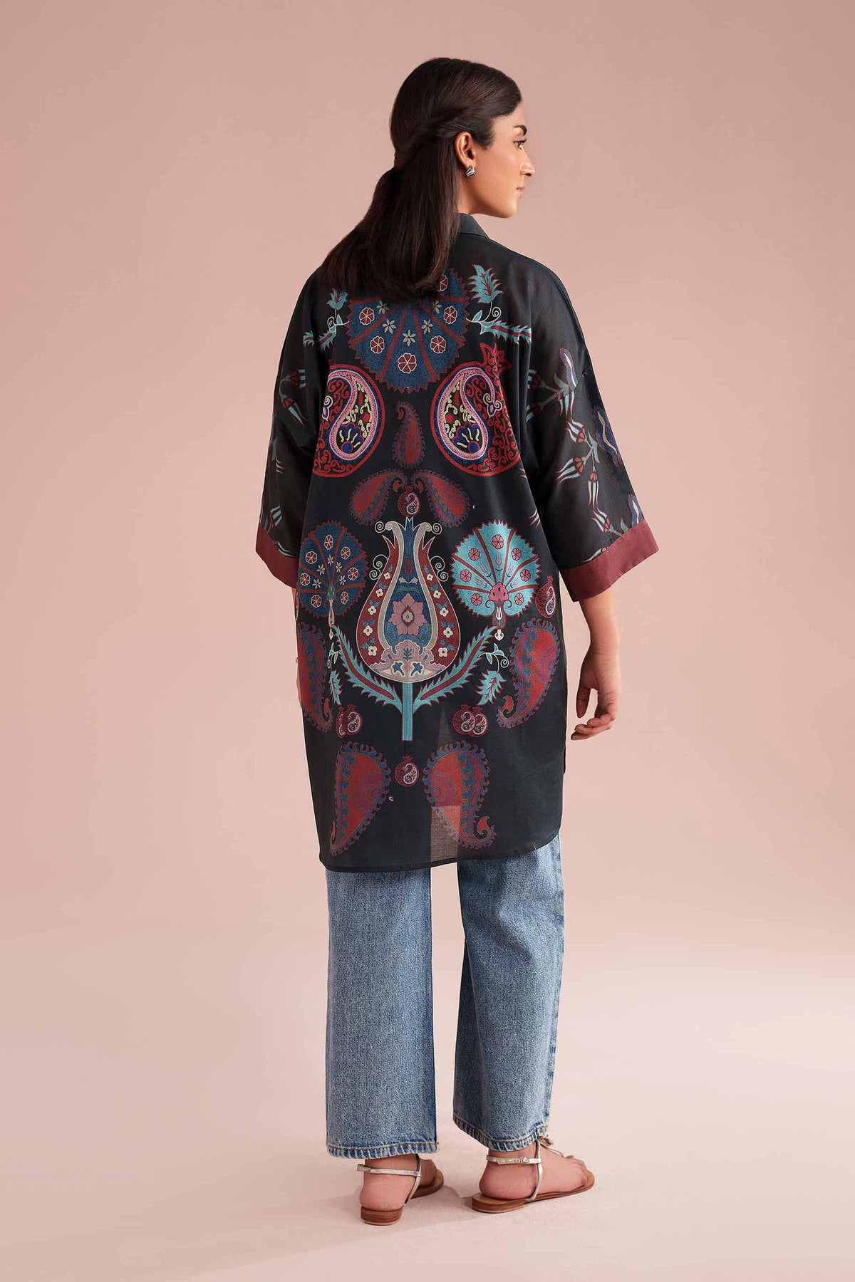 Printed Kimono - PE26-105 Black Lawn 1PC Printed Nishat Australia