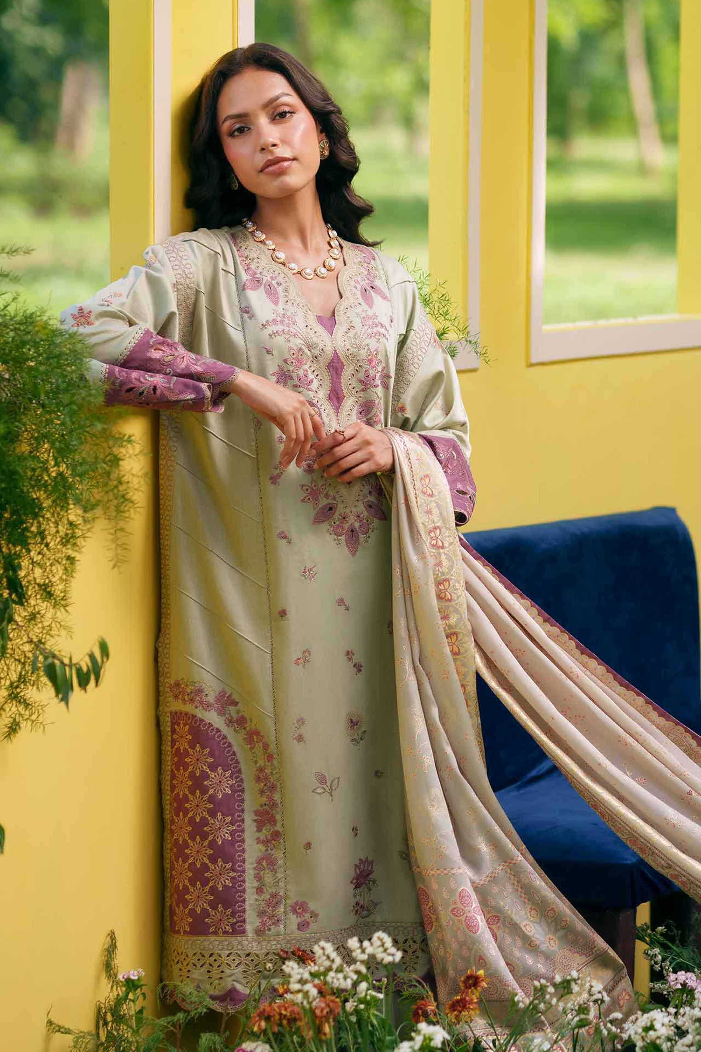 3 Piece - Printed Embroidered Suit - PE26-126