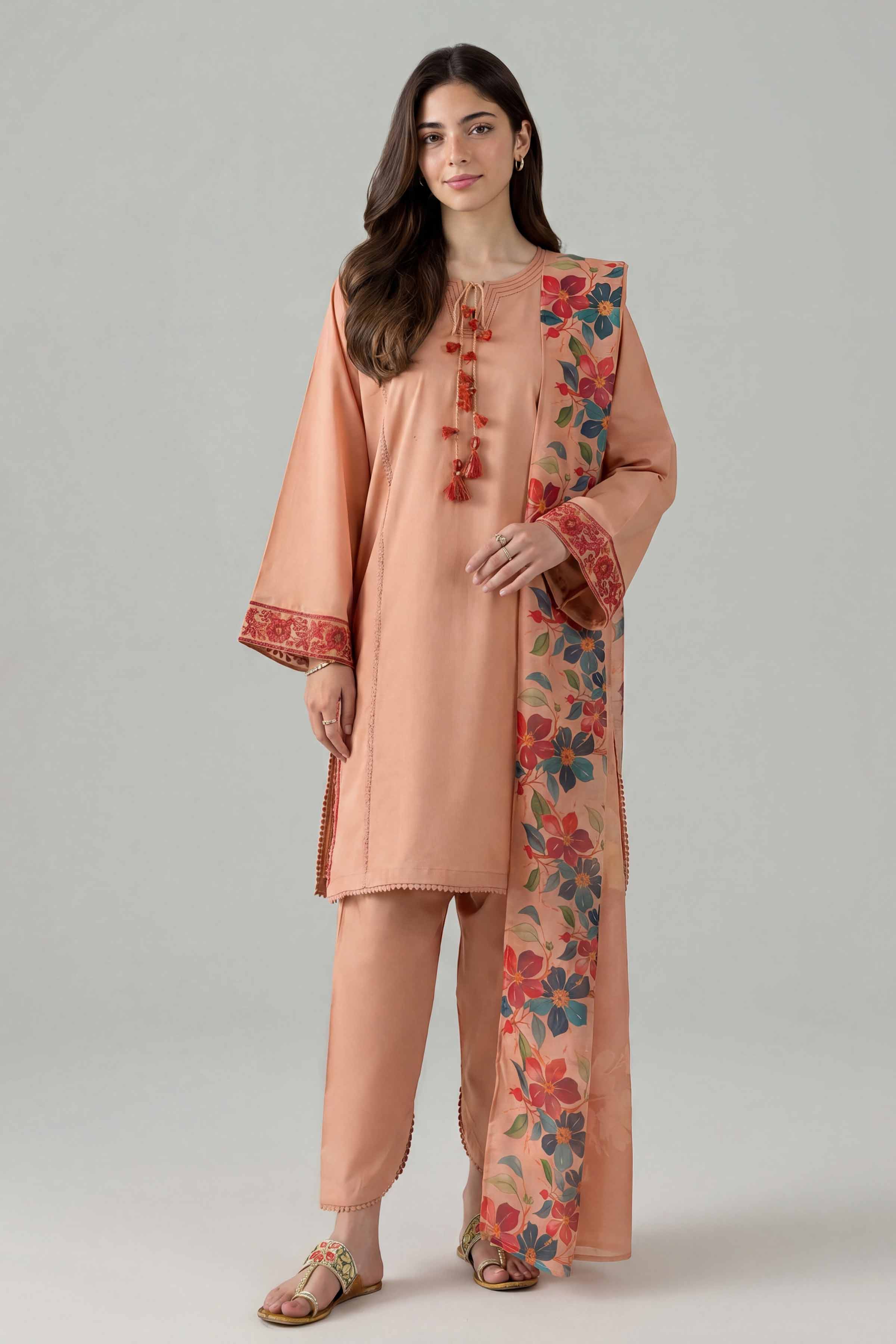 3 Piece - Embroidered Suit - PE26-139 Orange Cambric 3PC Embroidered Nishat Australia