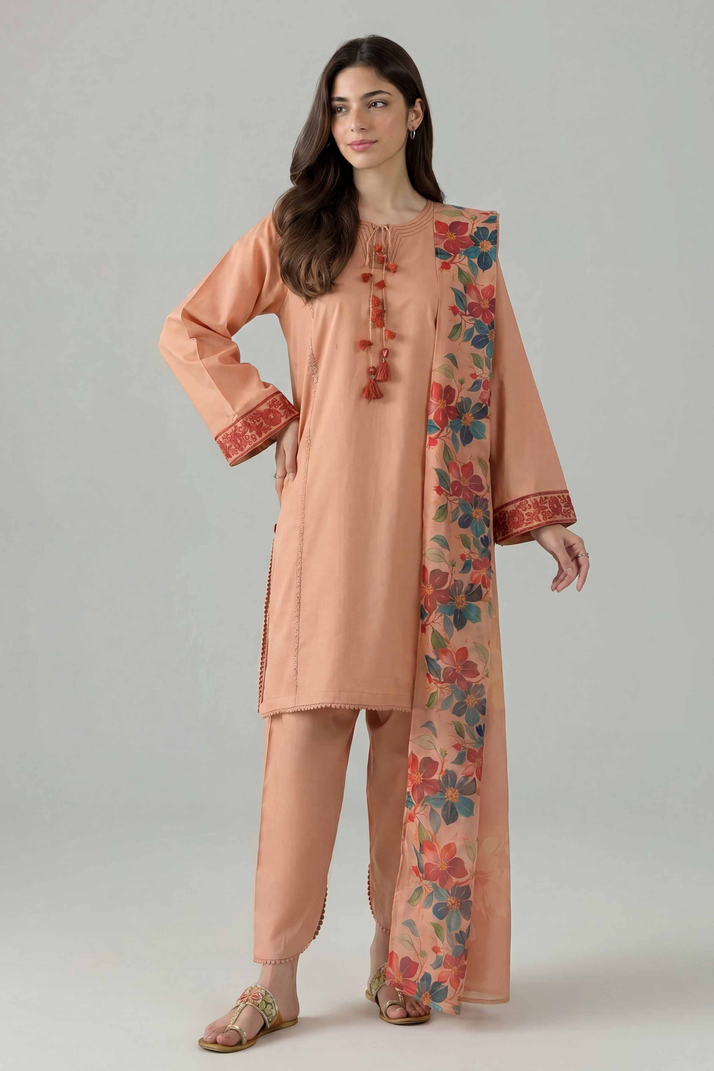 3 Piece - Embroidered Suit - PE26-139 Orange Cambric 3PC Embroidered Nishat Australia