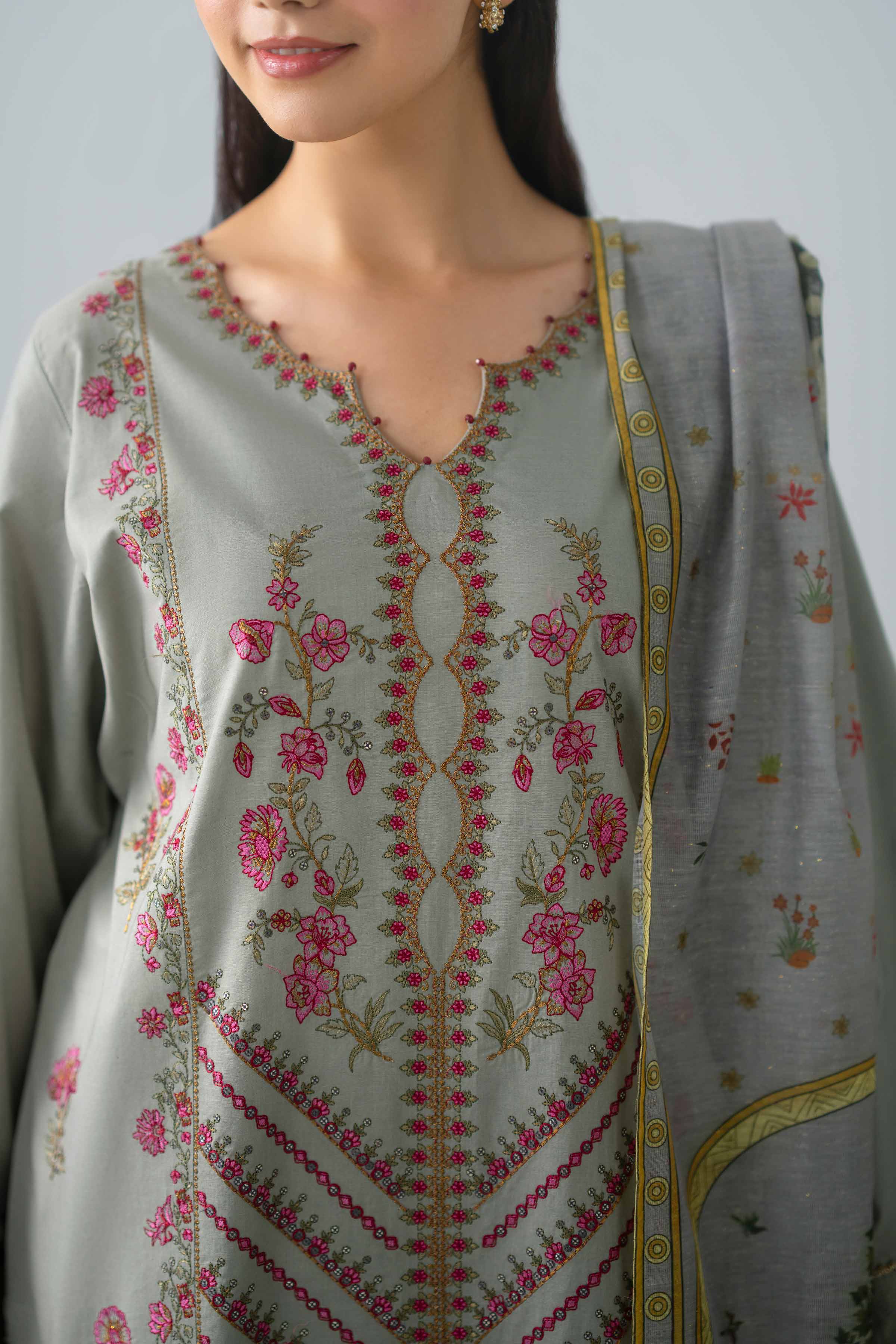2 Piece - Embroidered Suit - PE26-145 Grey Cambric 2PC Embroidered Nishat Australia