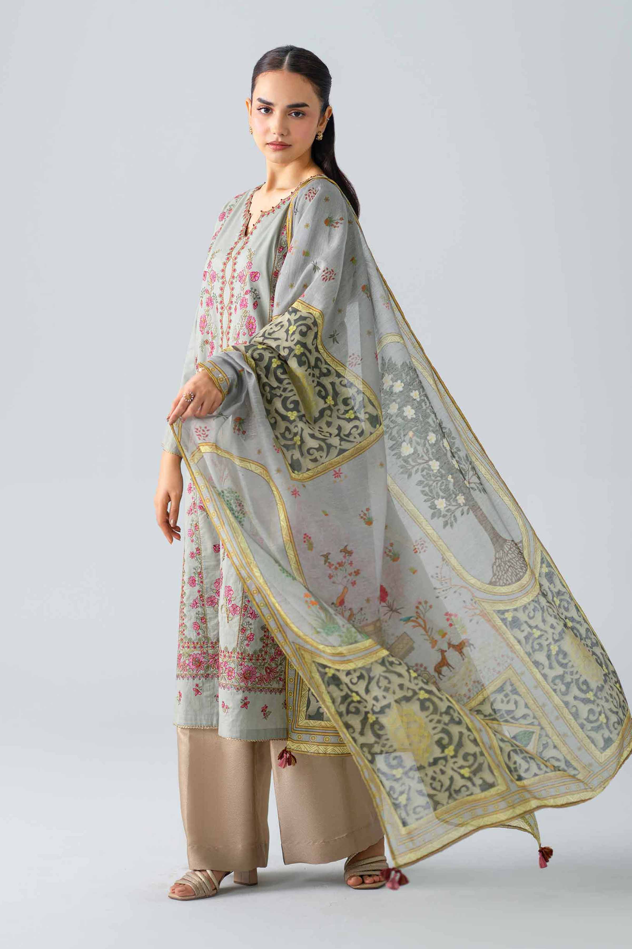 2 Piece - Embroidered Suit - PE26-145 Grey Cambric 2PC Embroidered Nishat Australia