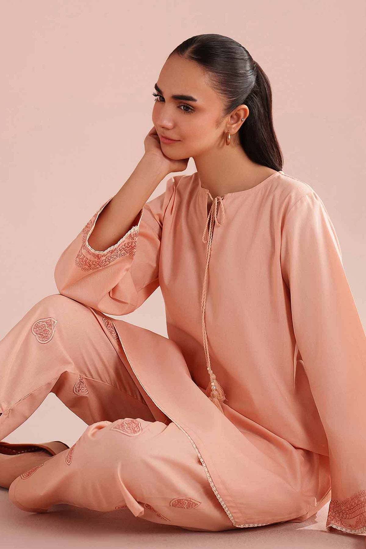 2 Piece - Embroidered Suit - PE26-150 Orange Linen 2PC Embroidered Nishat Australia