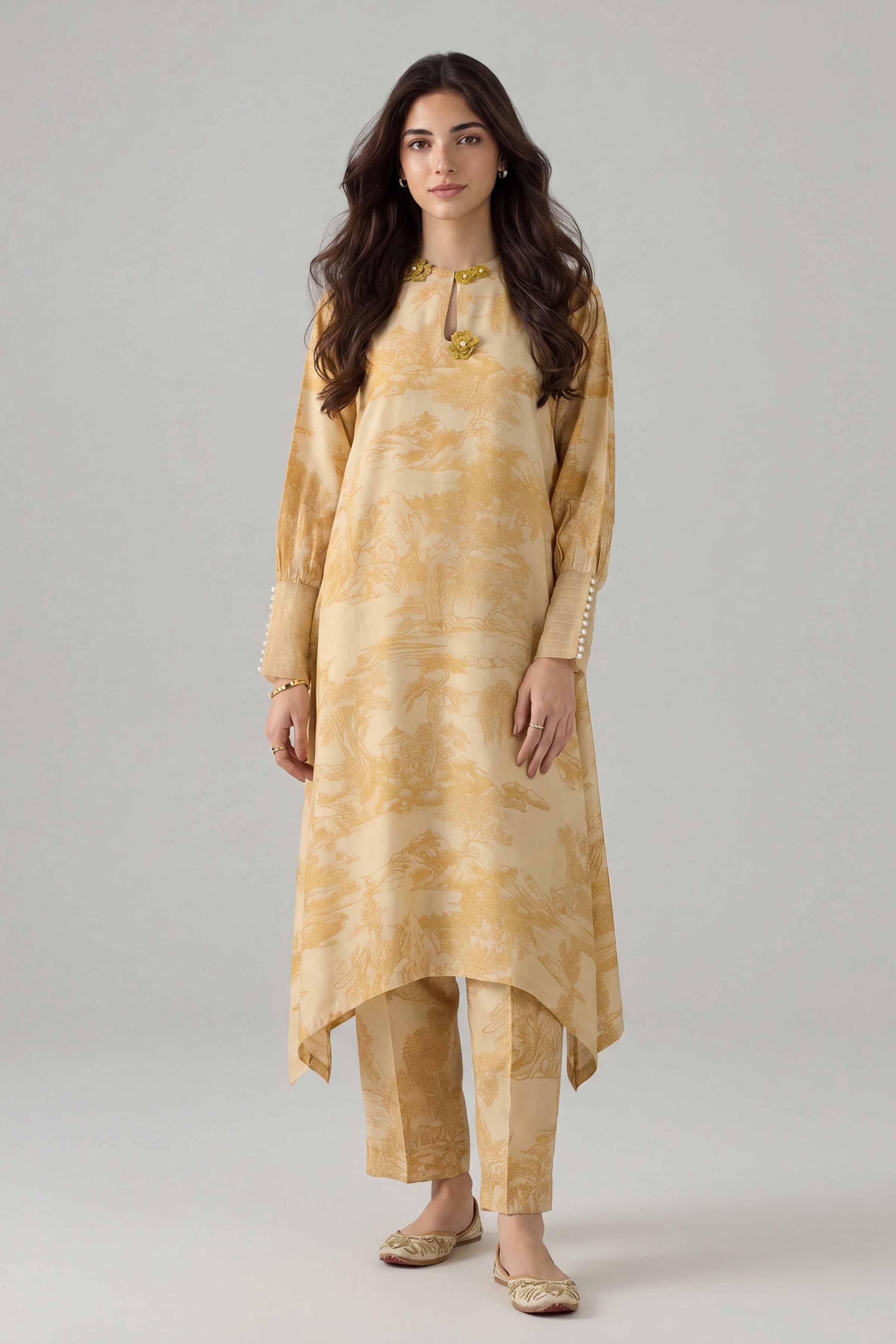 2 Piece - Printed Suit - PE26-155 Yellow Silk 2PC Printed Nishat Australia