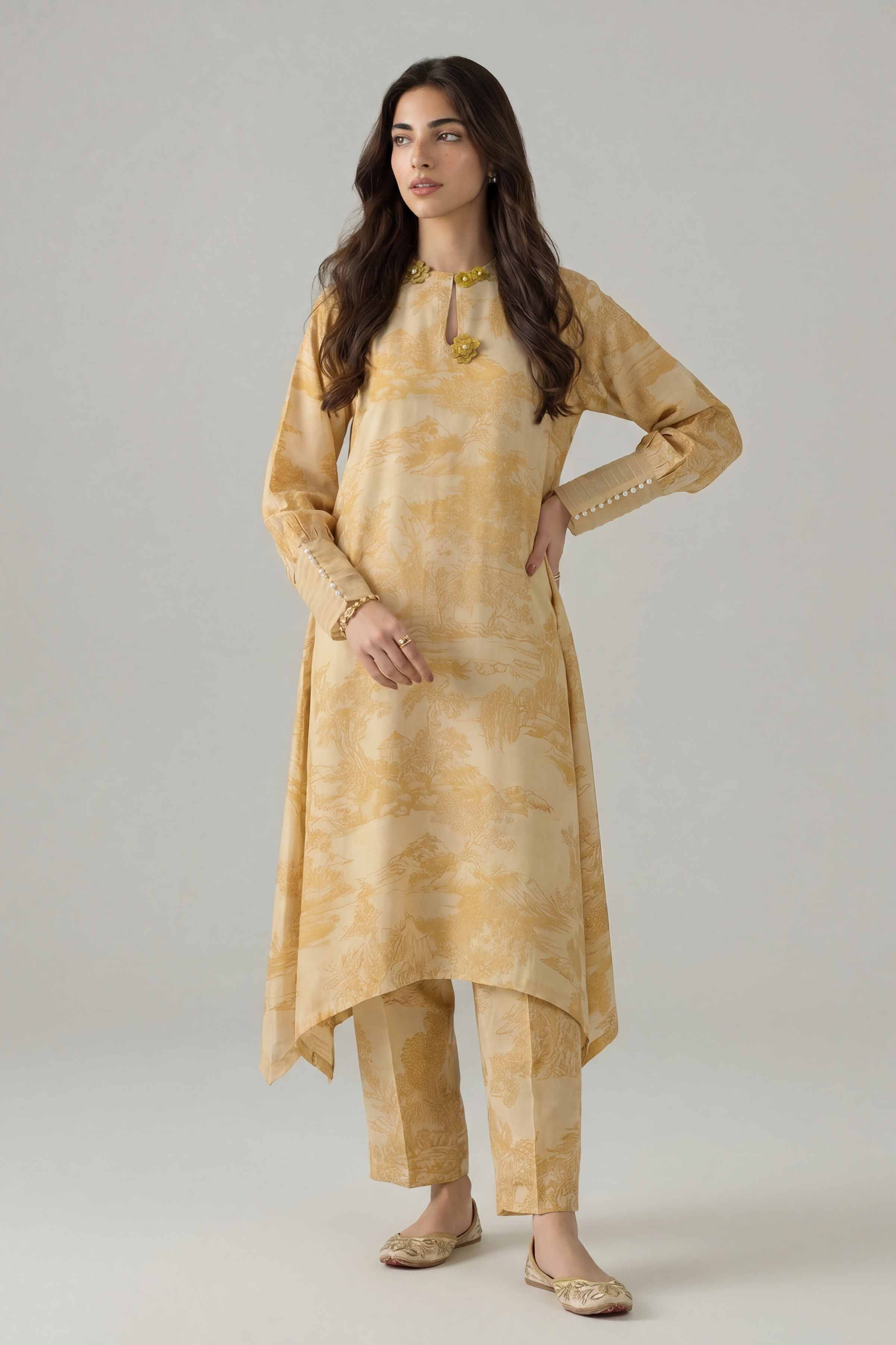 2 Piece - Printed Suit - PE26-155 Yellow Silk 2PC Printed Nishat Australia