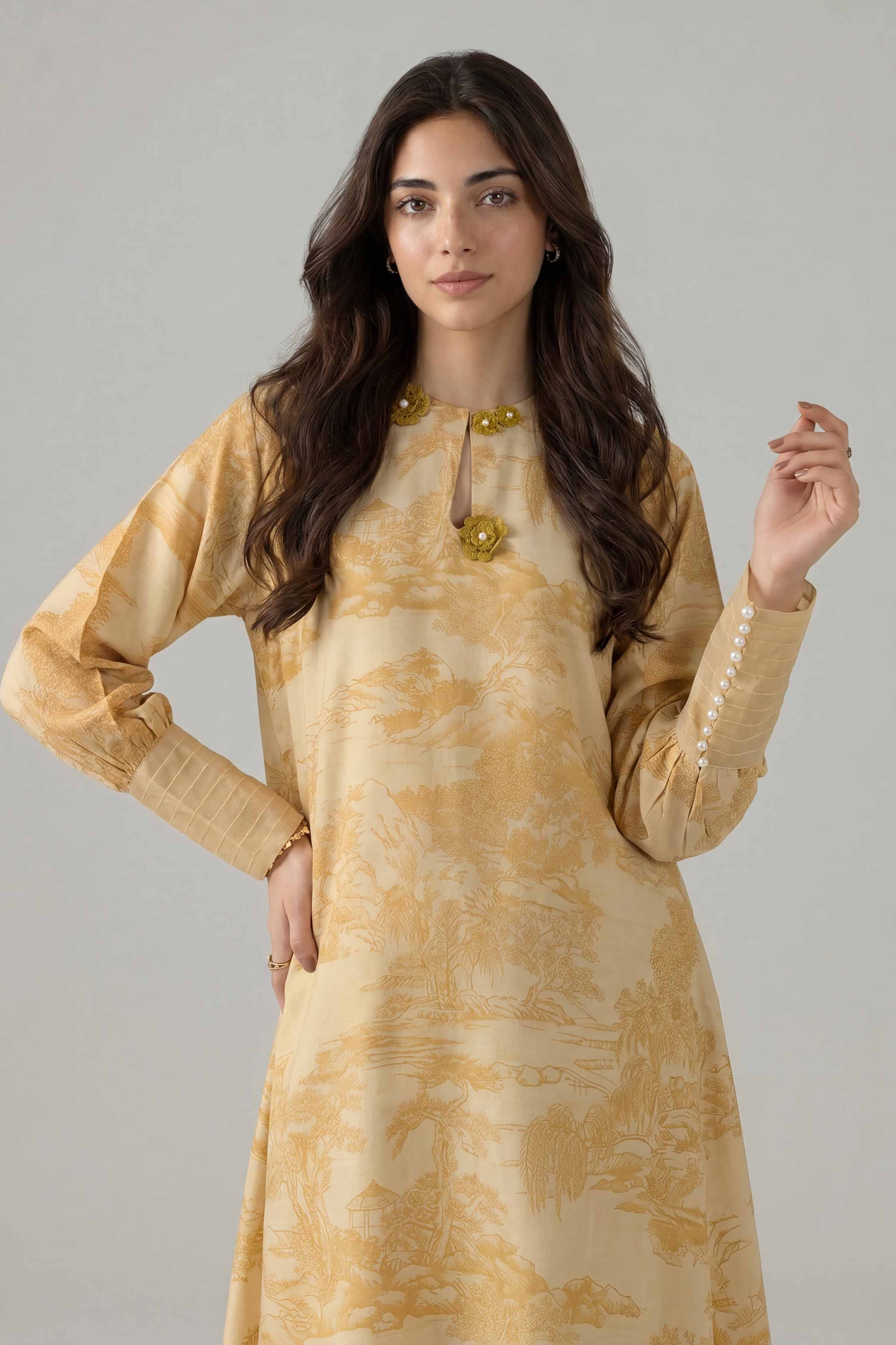 2 Piece - Printed Suit - PE26-155 Yellow Silk 2PC Printed Nishat Australia
