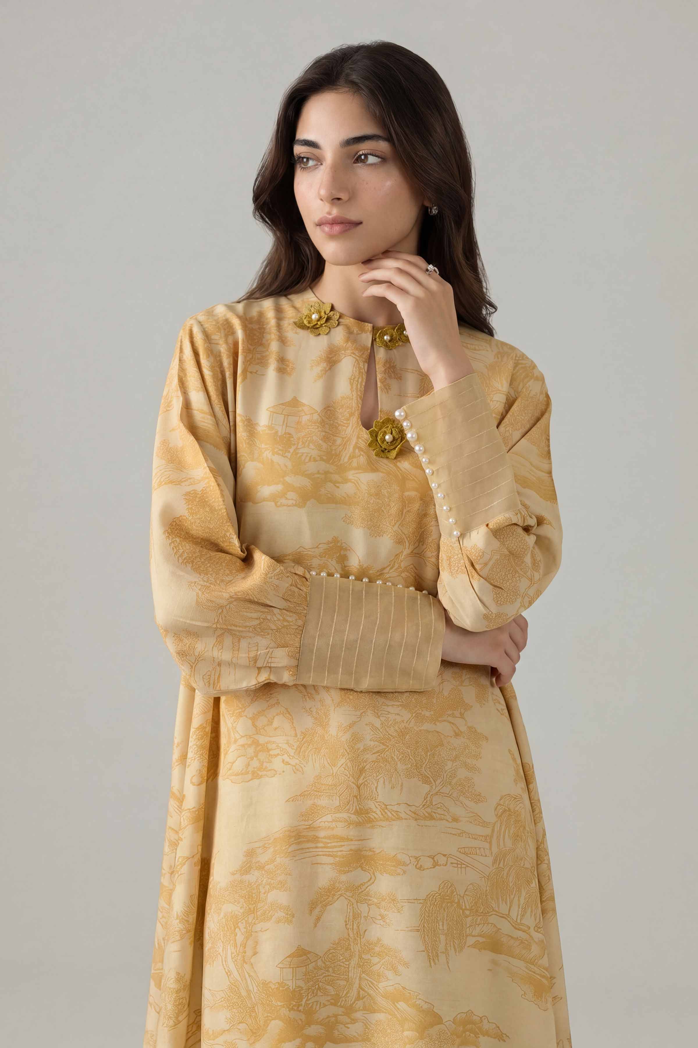 2 Piece - Printed Suit - PE26-155 Yellow Silk 2PC Printed Nishat Australia
