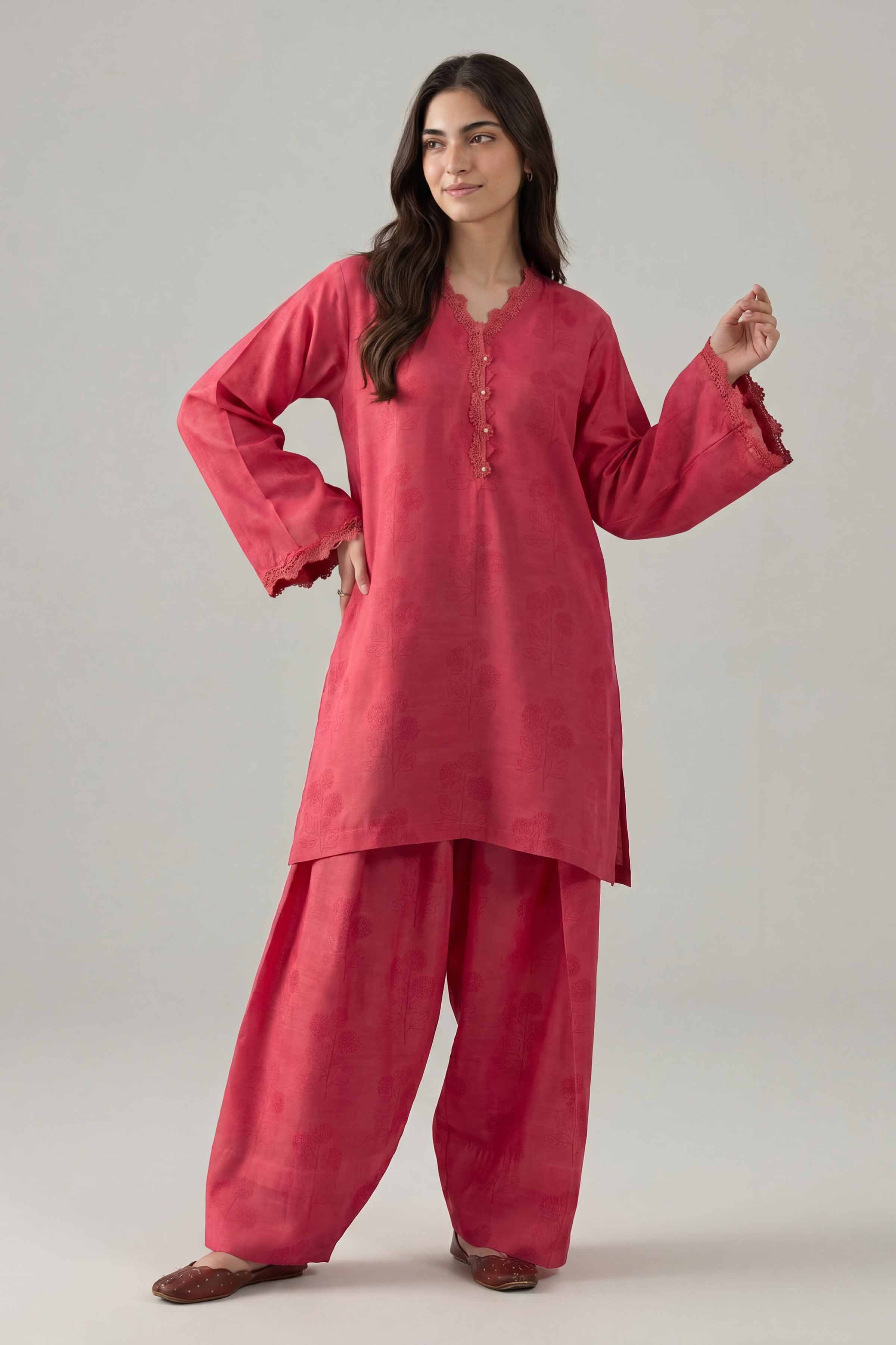 2 Piece - Printed Suit - PE26-156 Pink Silk 2PC Printed Nishat Australia