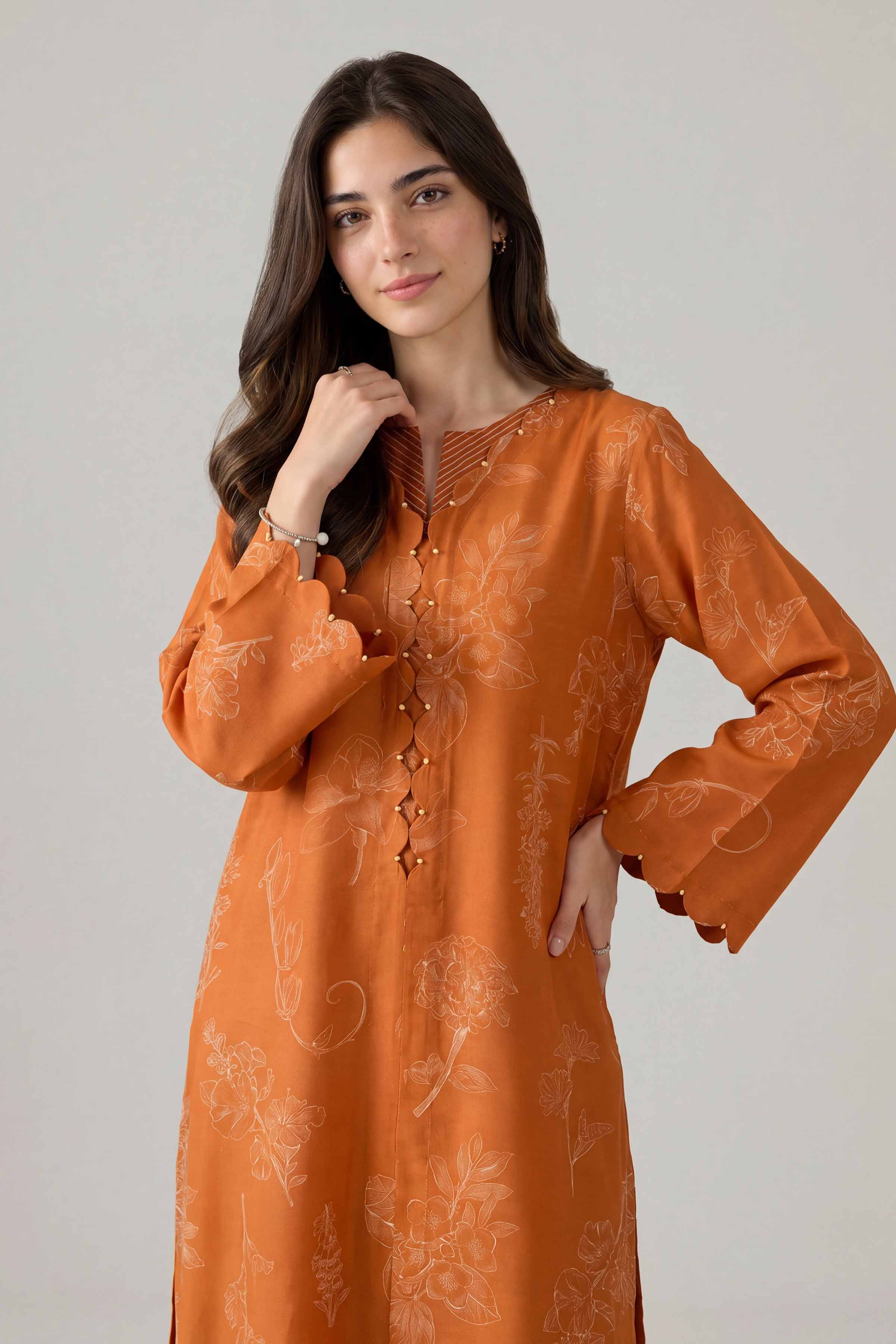 2 Piece - Printed Suit - PE26-157 Orange Silk 2PC Printed Nishat Australia