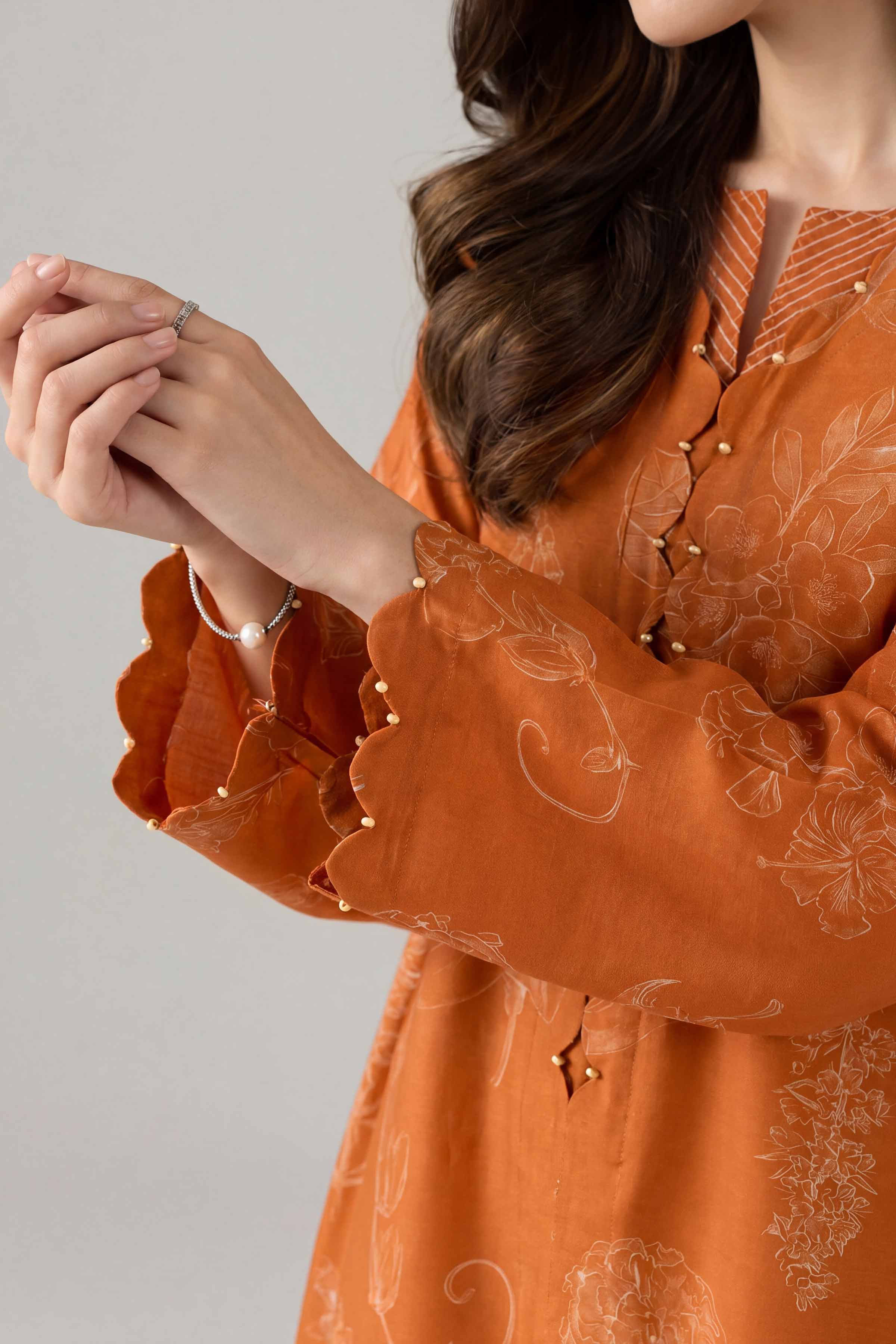 2 Piece - Printed Suit - PE26-157 Orange Silk 2PC Printed Nishat Australia