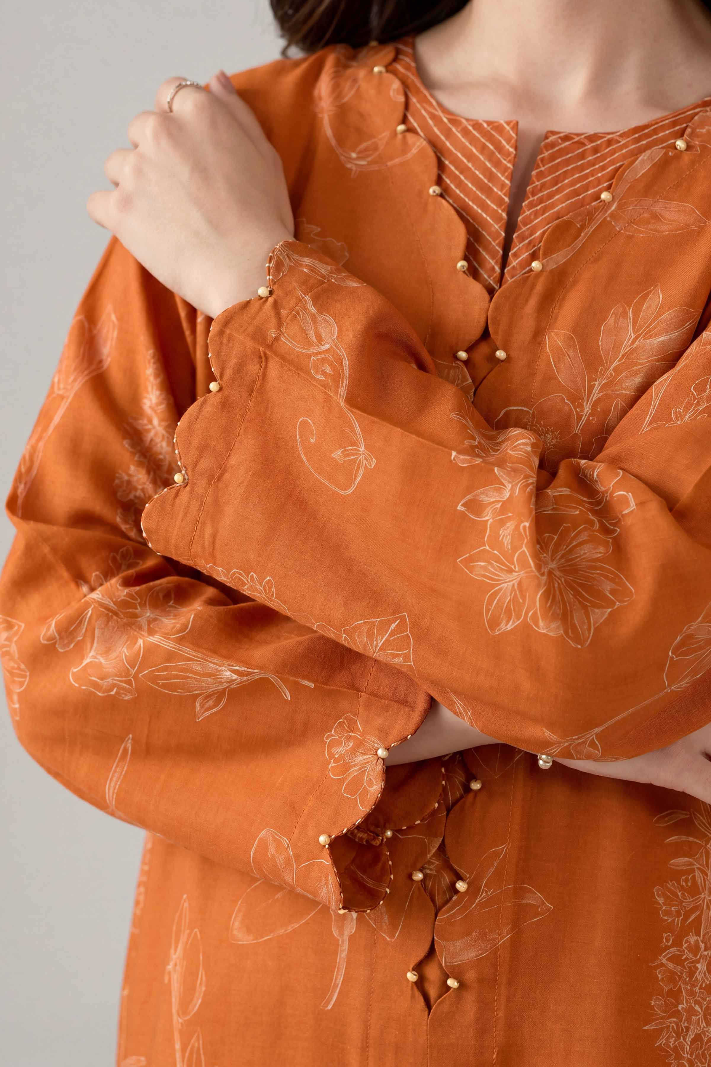 2 Piece - Printed Suit - PE26-157 Orange Silk 2PC Printed Nishat Australia