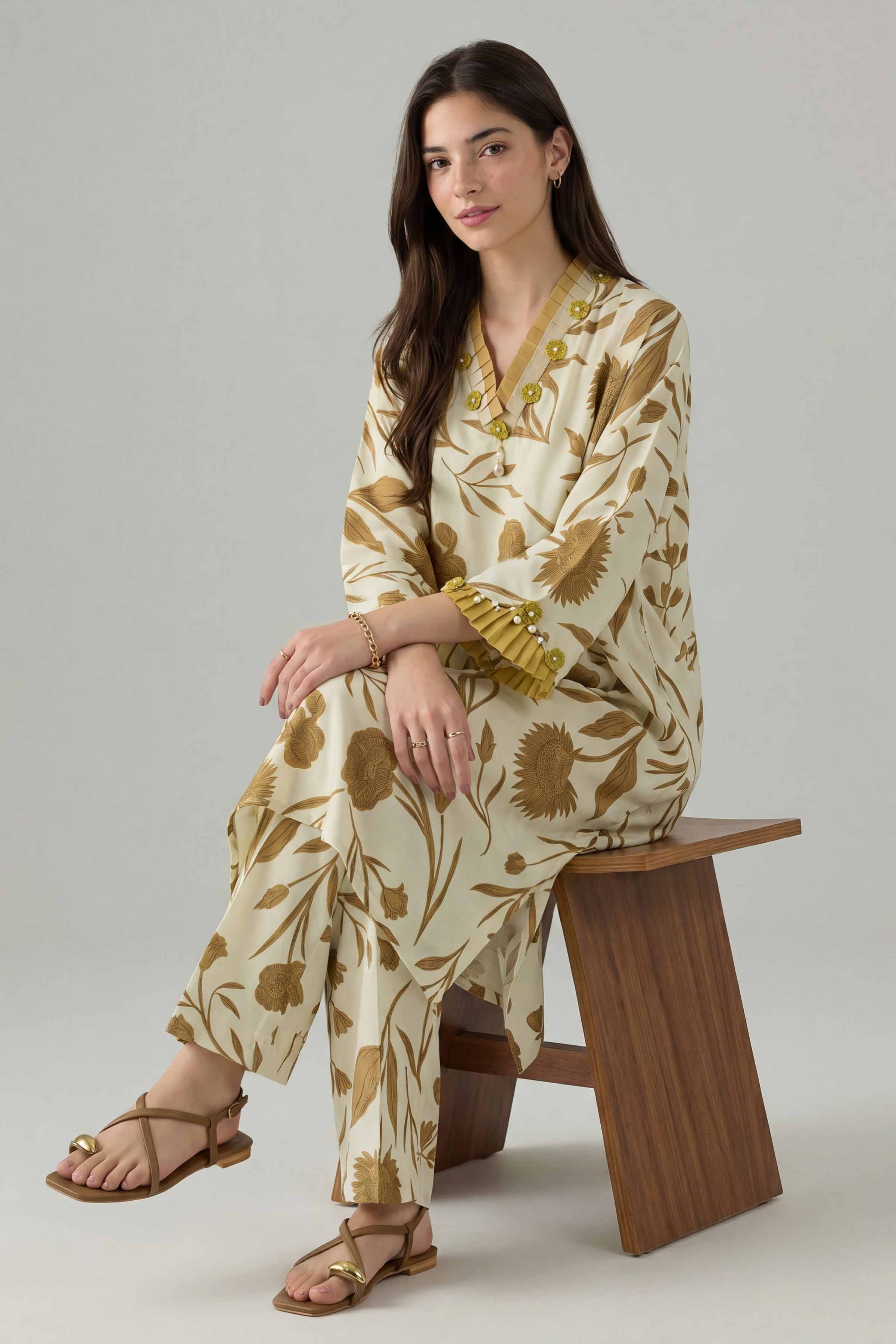 2 Piece - Printed Suit - PE26-158 Off White Silk 2PC Printed Nishat Australia