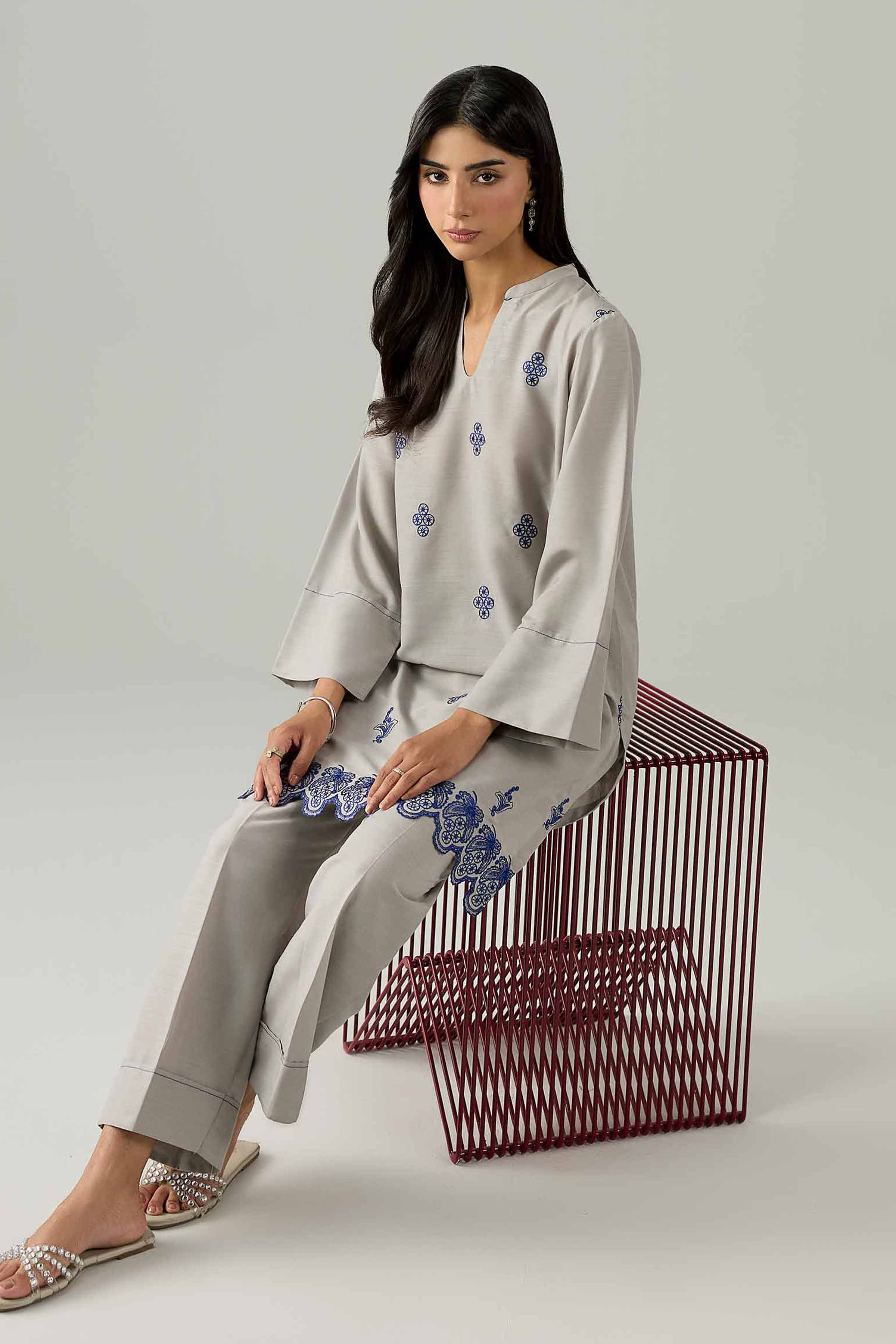 2 Piece - Embroidered Suit - PE26-161 Grey Lawn 2PC Embroidered Nishat Australia