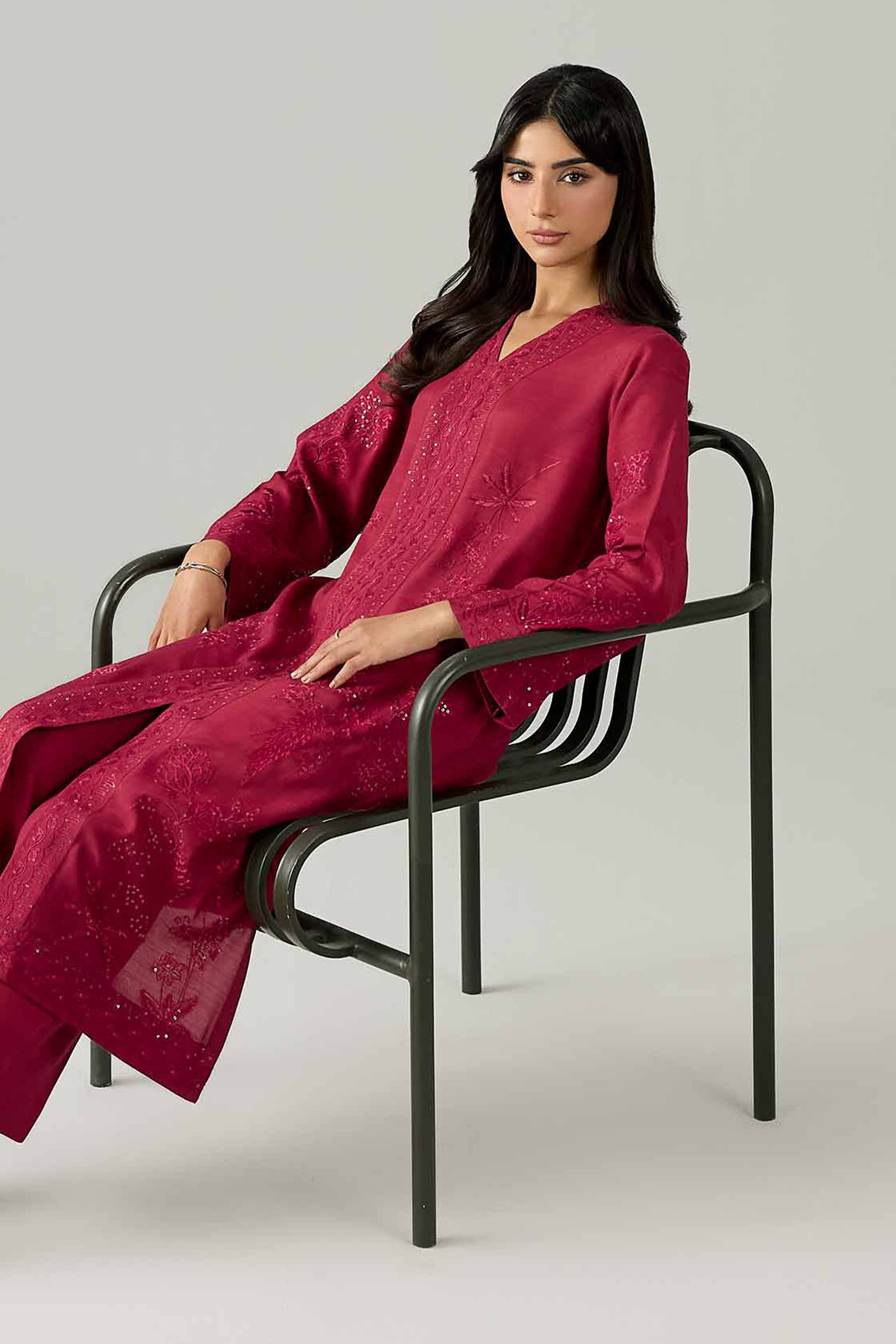 2 Piece - Embroidered Suit - PE26-255 Pink Silk 2PC Embroidered Nishat Australia