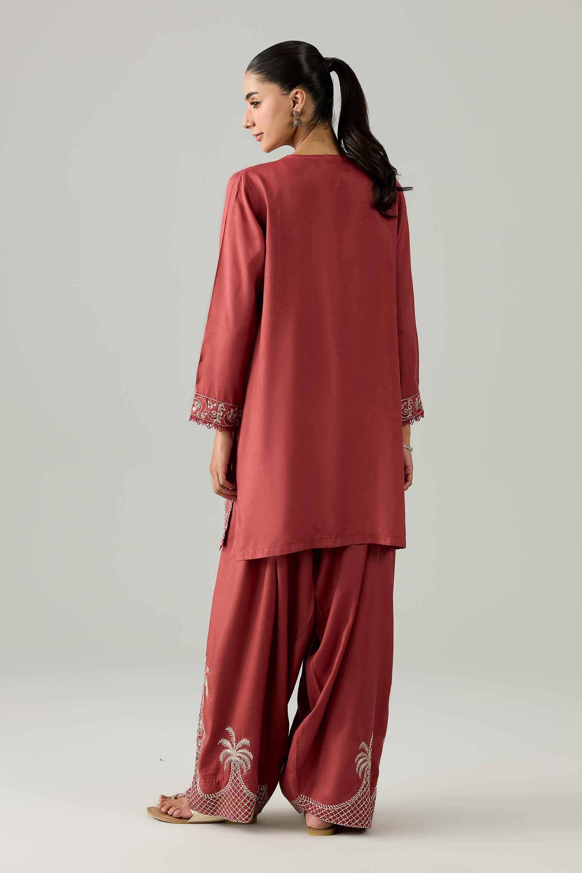 2 Piece - Embroidered Suit - PE26-259 Maroon Silk 2PC Embroidered Nishat Australia