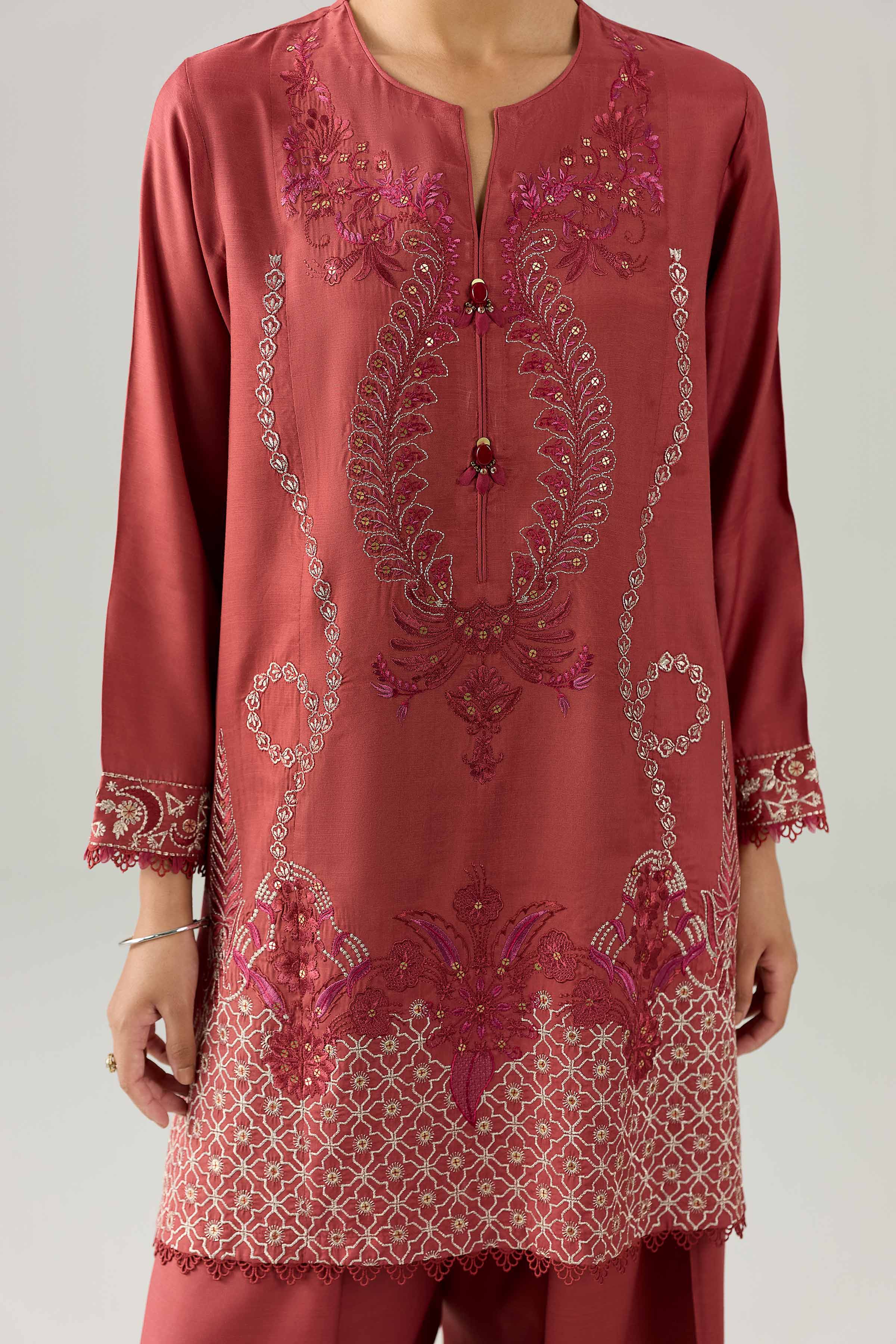 2 Piece - Embroidered Suit - PE26-259 Maroon Silk 2PC Embroidered Nishat Australia