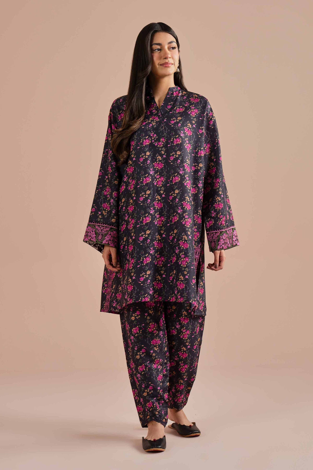 2 Piece - Printed Embroidered Suit - PE26-27 Black Lawn 2PC Embroidered Nishat Australia