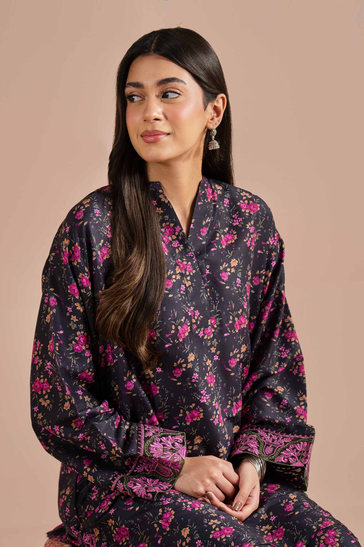 2 Piece - Printed Embroidered Suit - PE26-27 Black Lawn 2PC Embroidered Nishat Australia