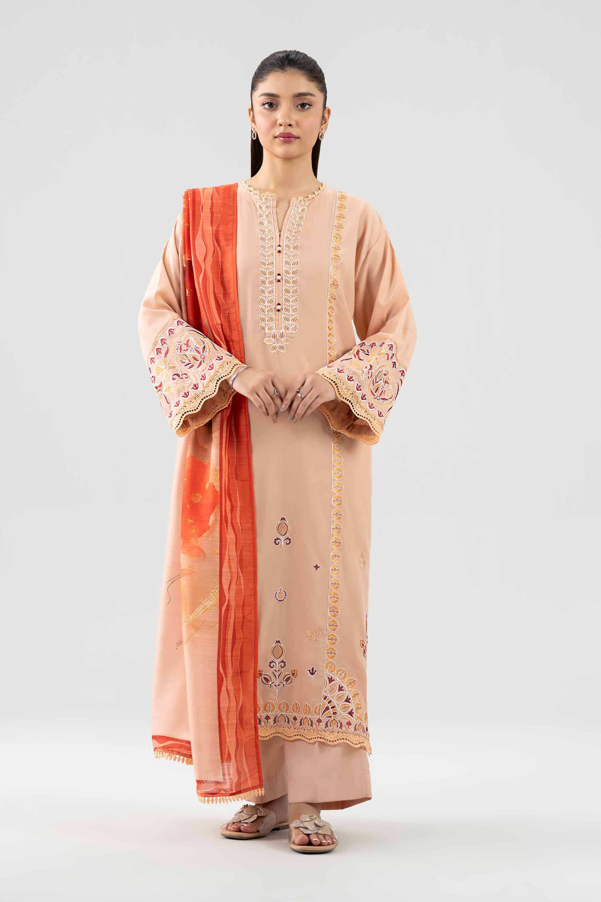 3 Piece - Printed Embroidered Suit - PE26-303 Beige Linen 3PC Embroidered Nishat Australia
