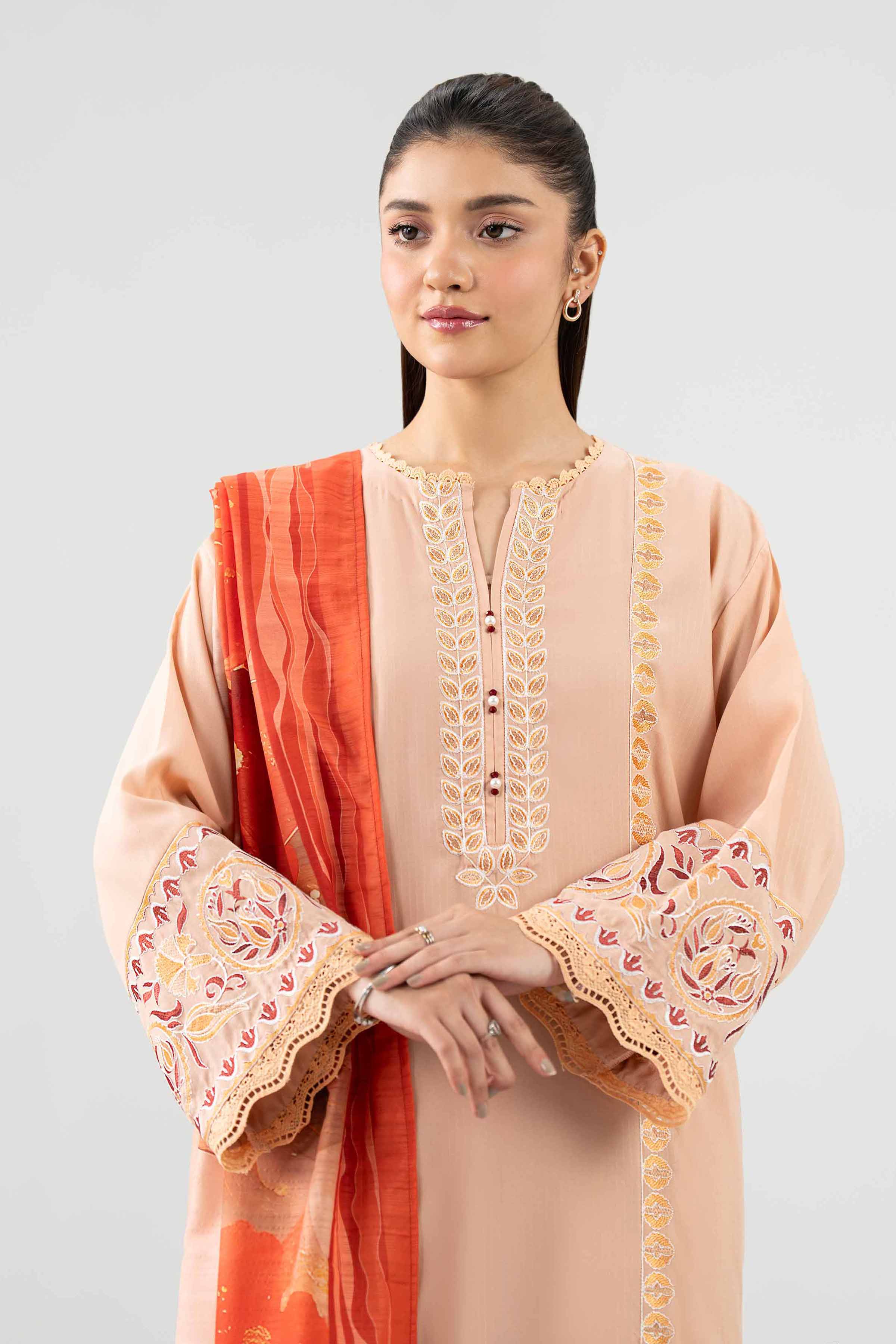 3 Piece - Printed Embroidered Suit - PE26-303 Beige Linen 3PC Embroidered Nishat Australia
